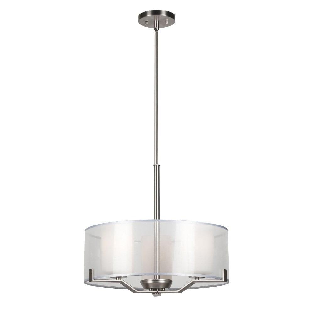 Shaw Brushed Nickel 3-Light Transitional Pendant with Organza Shade