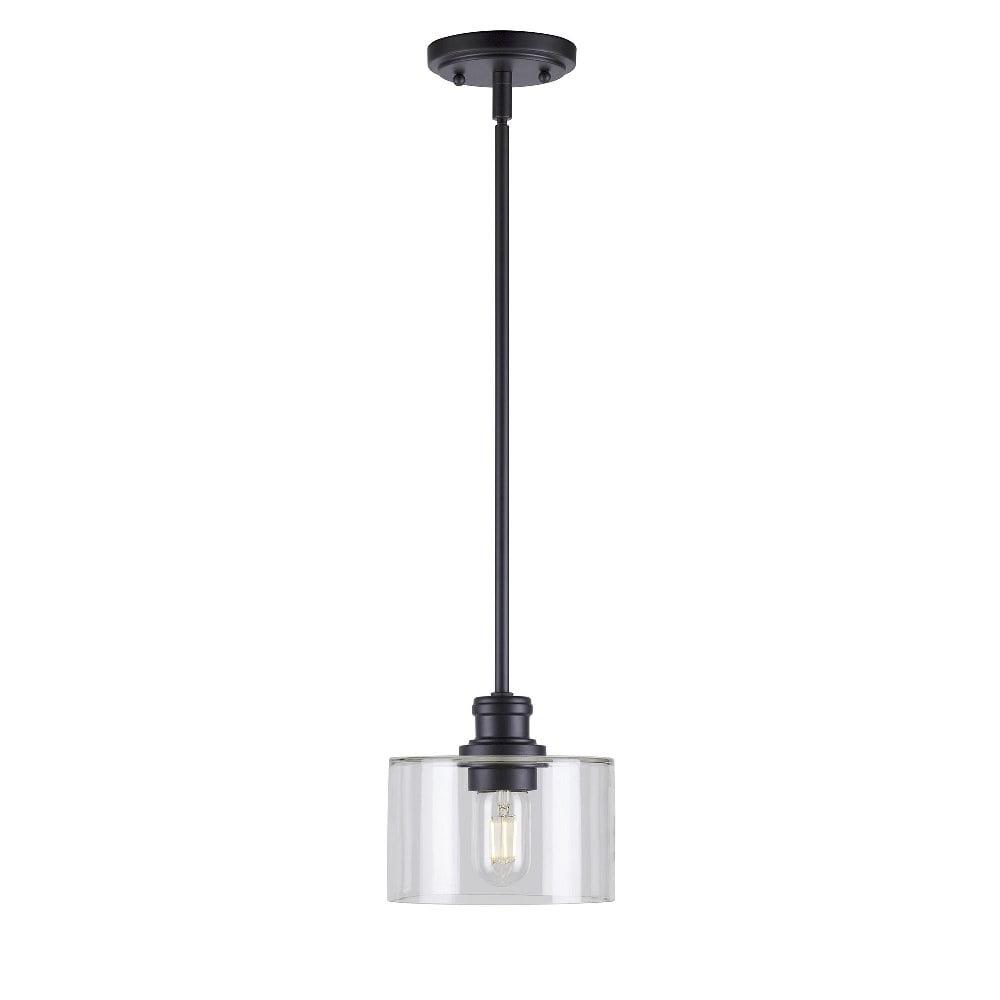 Zane Transitional Black Steel Mini Pendant with Clear Glass Shade