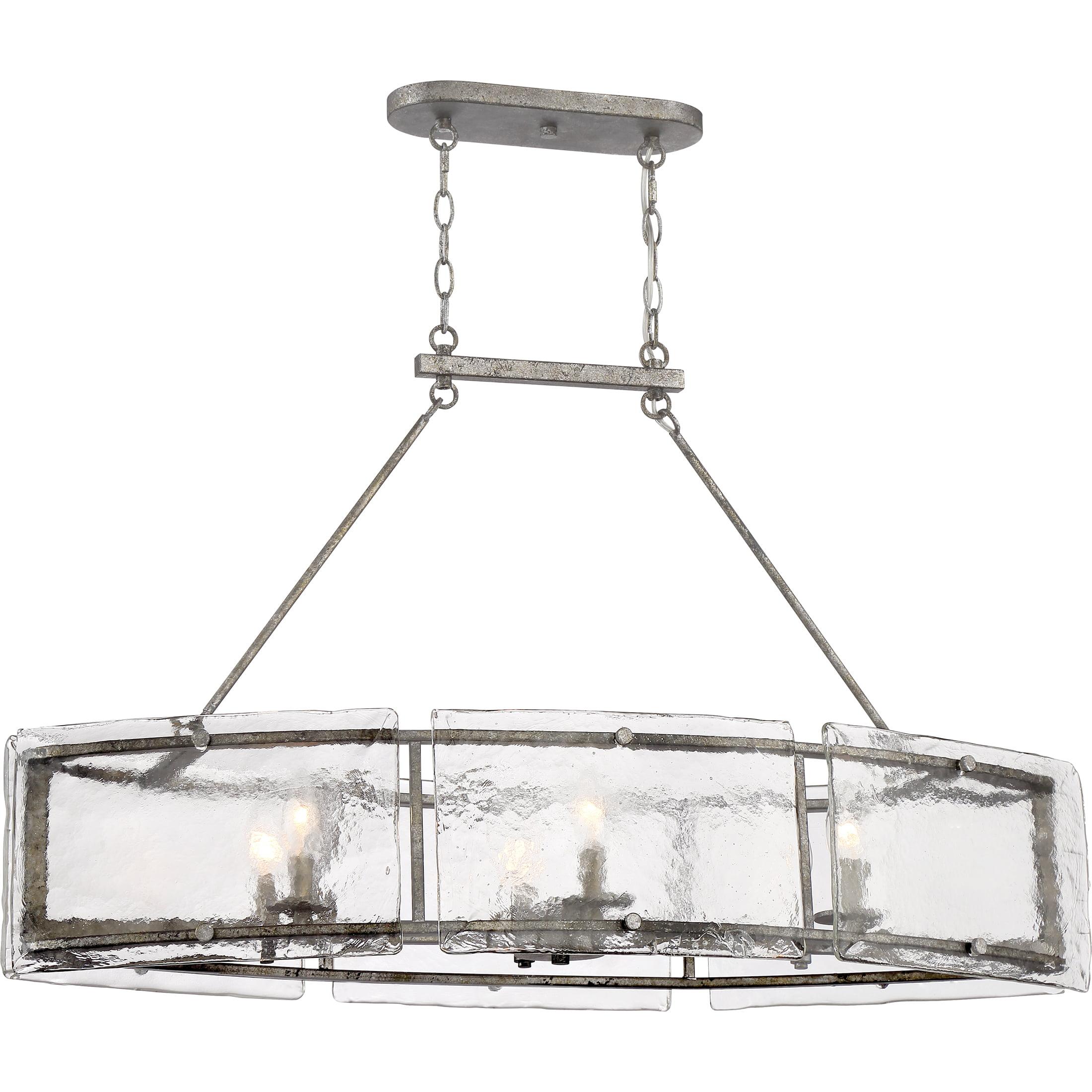 Artisanal Fortress Island Light with Textured Glass and Mottled Silver Frame