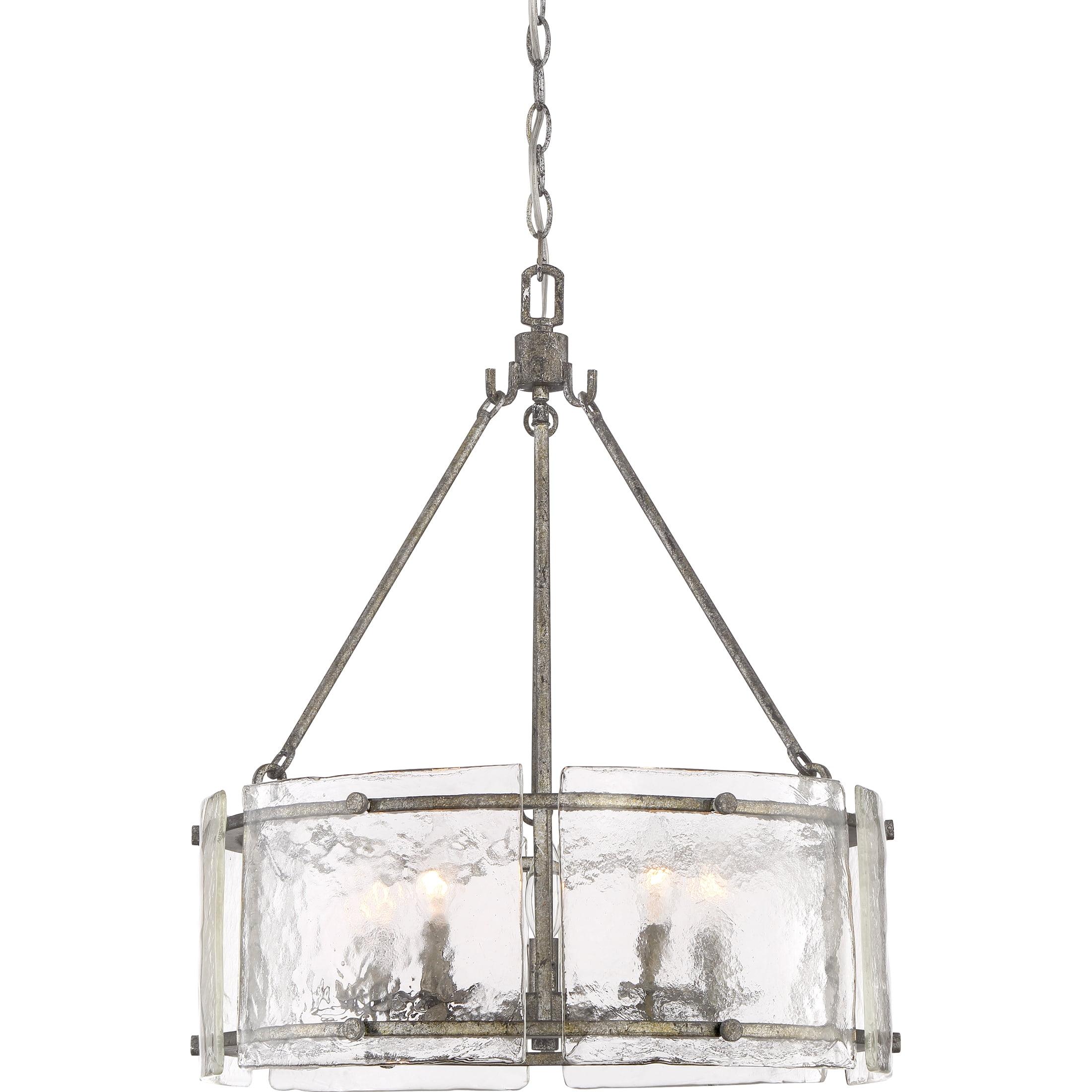 Mottled Silver Drum Pendant Light with Textured Glass