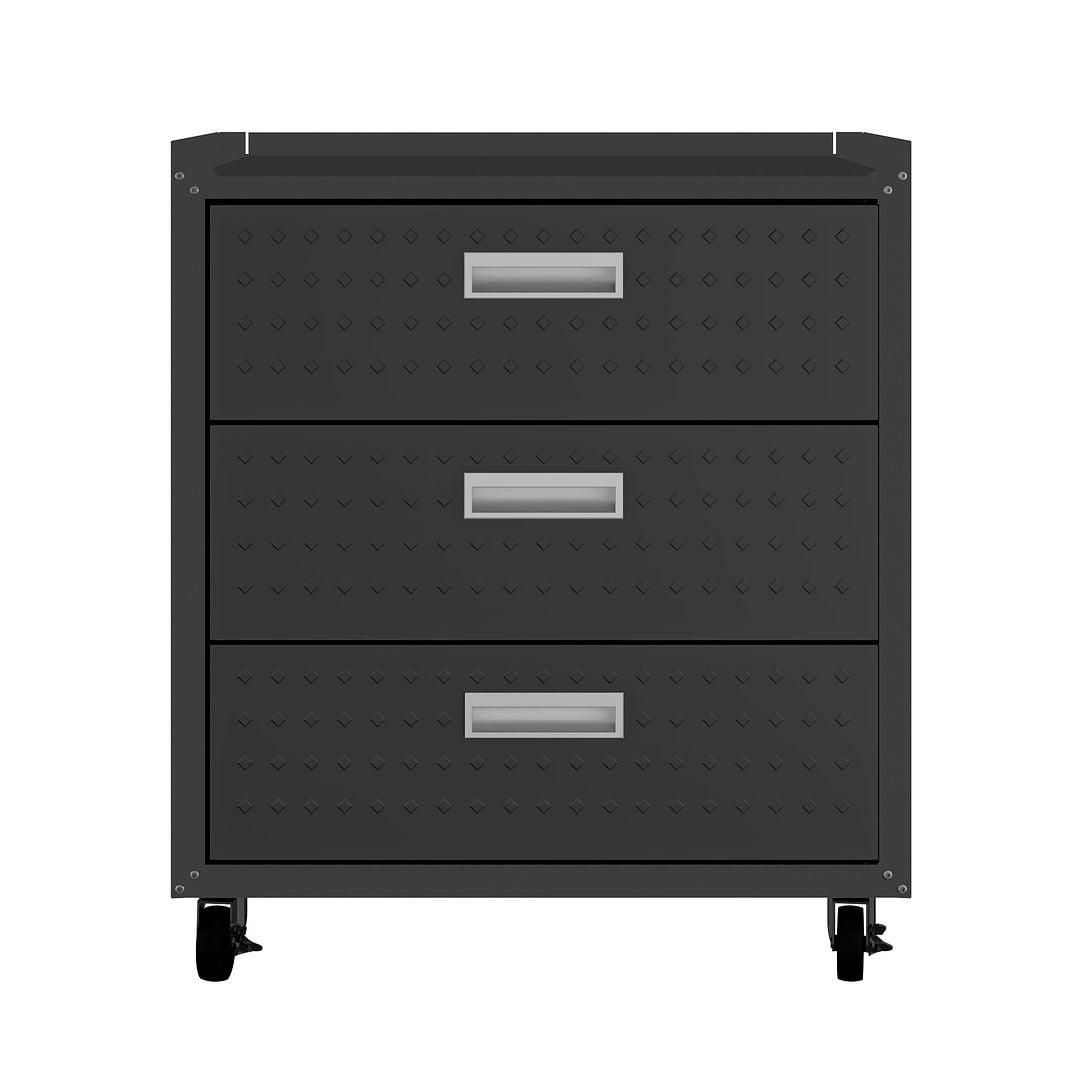 Charcoal Grey 31.5" Steel Mobile Garage Chest with 3 Drawers