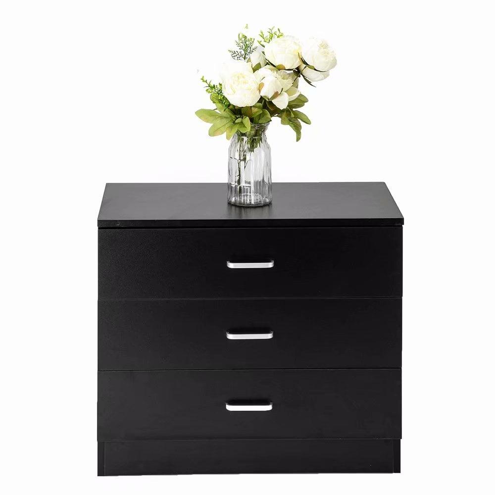 Oufan 3 Drawer Dresser, Wood Chest Drawers Cabinet with Storage for Bedroom, Black