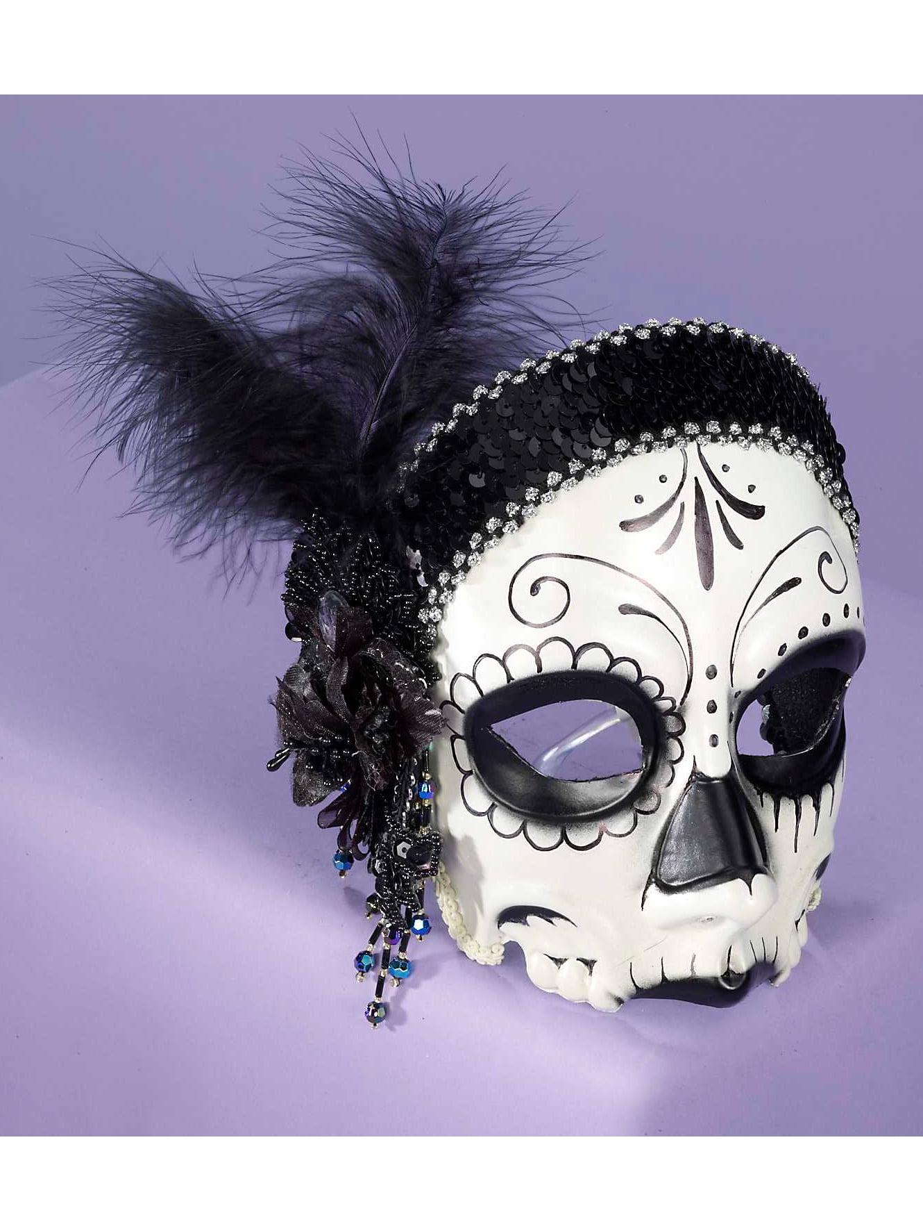 Adult Day of the Dead Skull Flapper Headband Half Mask