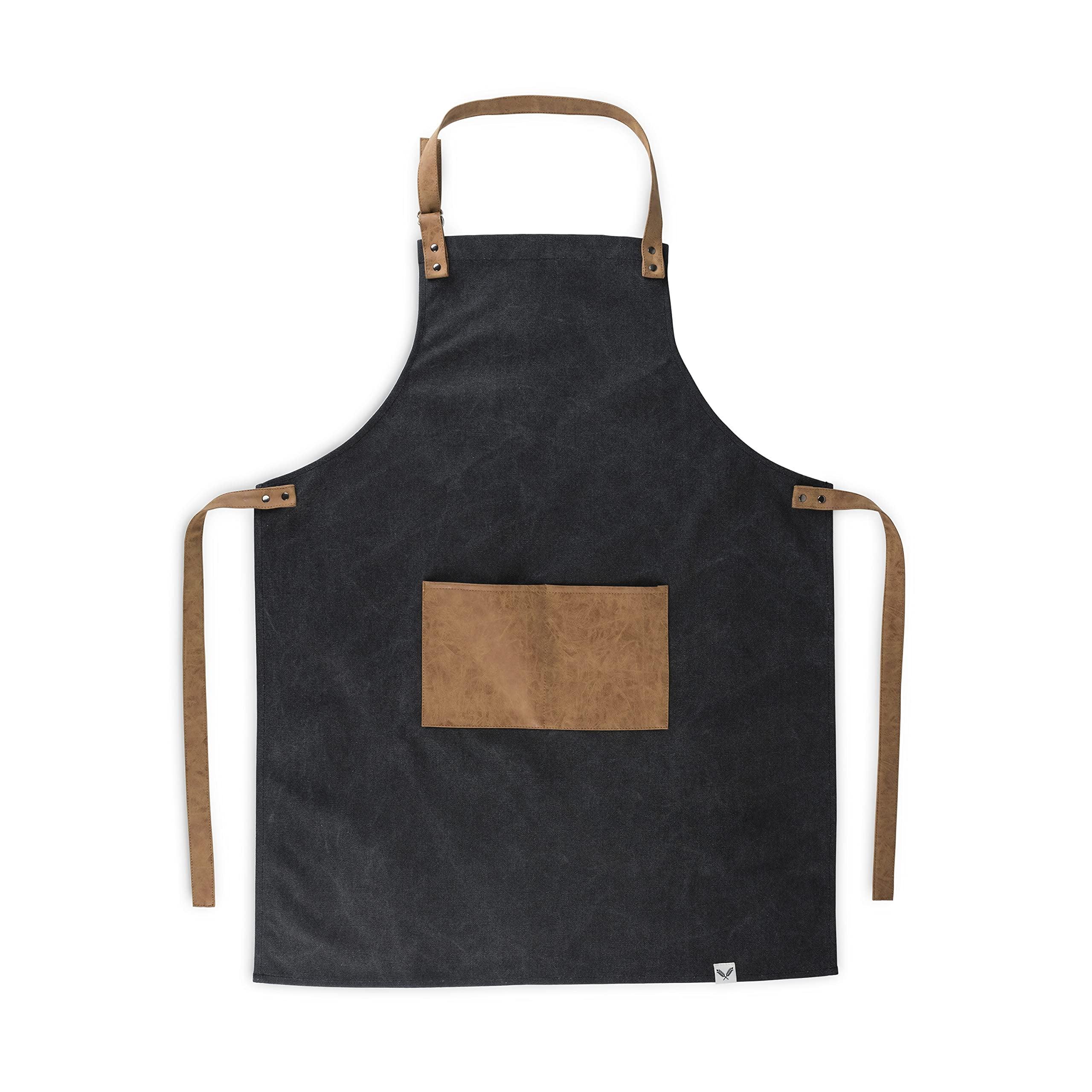 Foster & Rye Grilling Apron with Pocket, Canvas Apron for Men with Adjustable Strap, BBQ & Grill Accessories for Indoor & Outdoor Cooking, Black