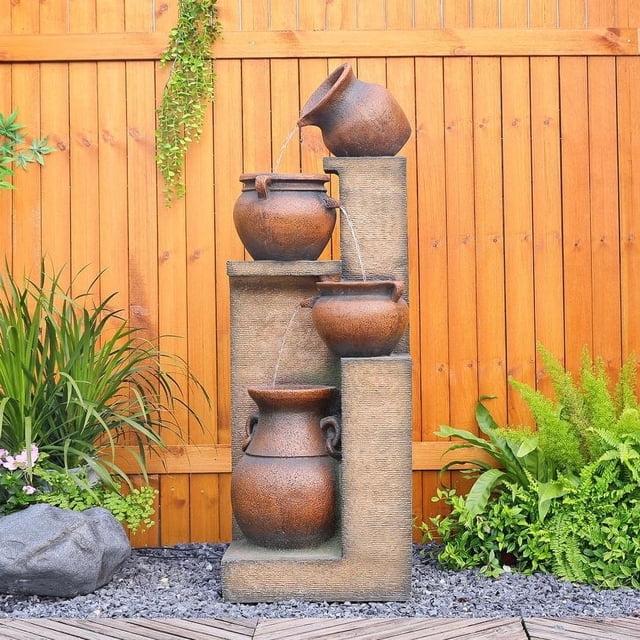 Dakota Fields 53 Inches 4 Tiered Floor Standing Outdoor Water Fountains and Waterfalls for Garden