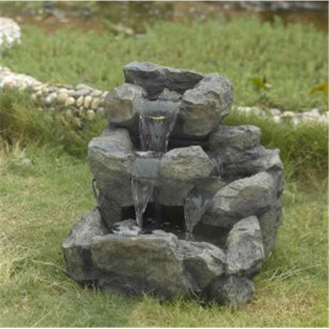 Rock Creek Gray Polyresin Cascading Outdoor Fountain with Illumination