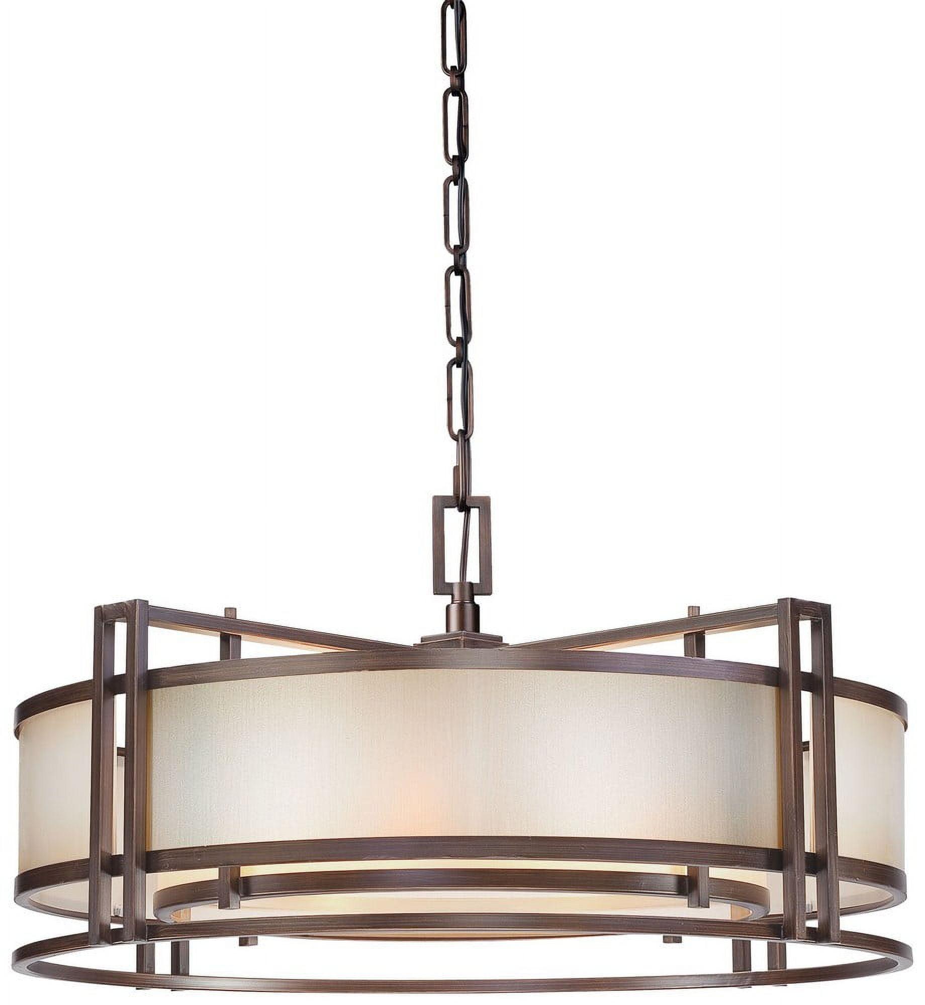 Cimmaron Bronze Glass Drum Pendant with Fluorescent & Incandescent Light