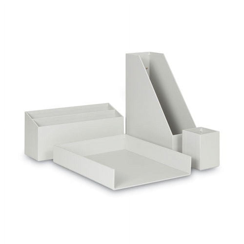 Solid Gray Paperboard 4-Piece Desk Organizer Set