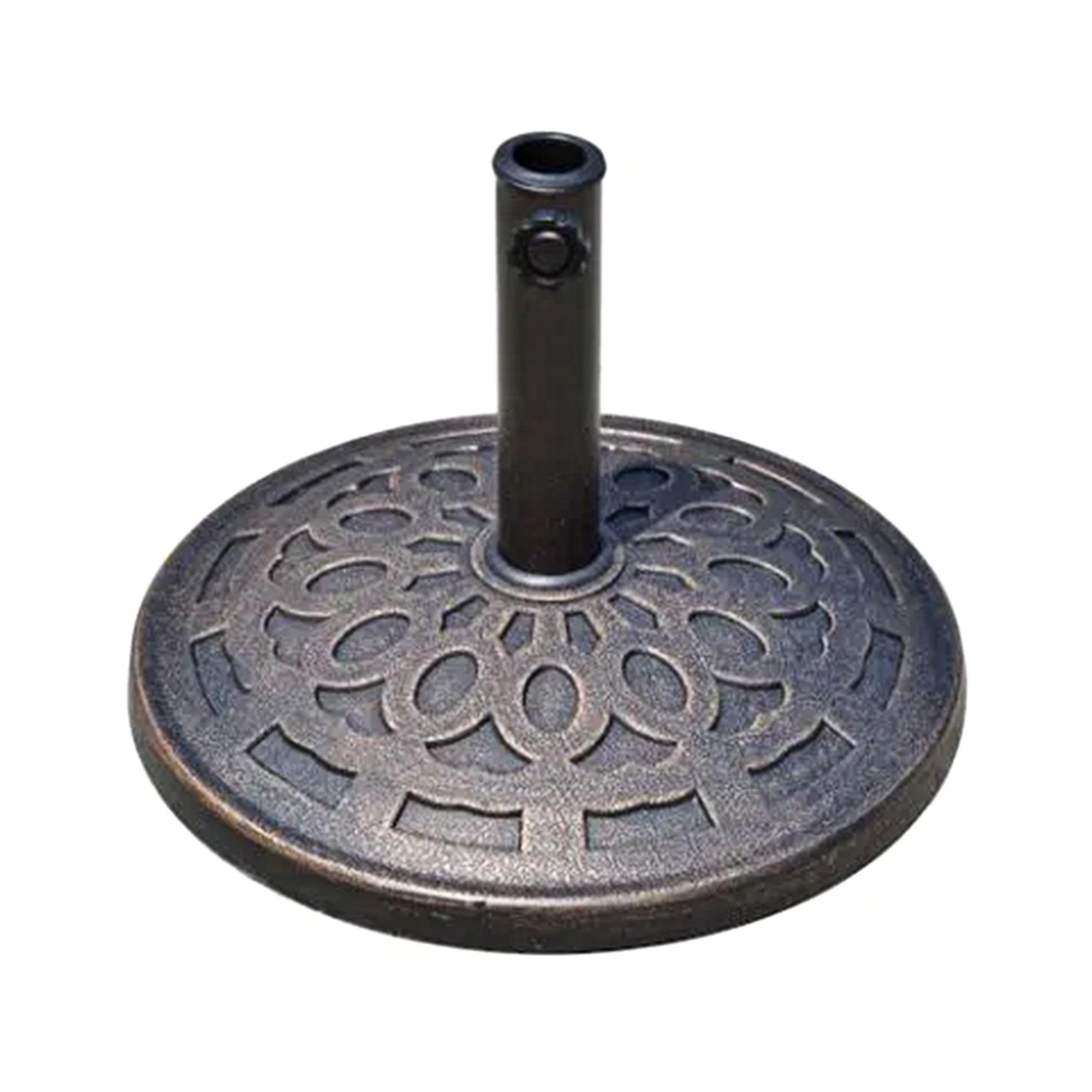 Four Seasons Courtyard Solid 18 Inch Round Base for 2 Inch Umbrella Poles to Shade Outdoor Backyard Garden, Patios, and Porches, Bronze