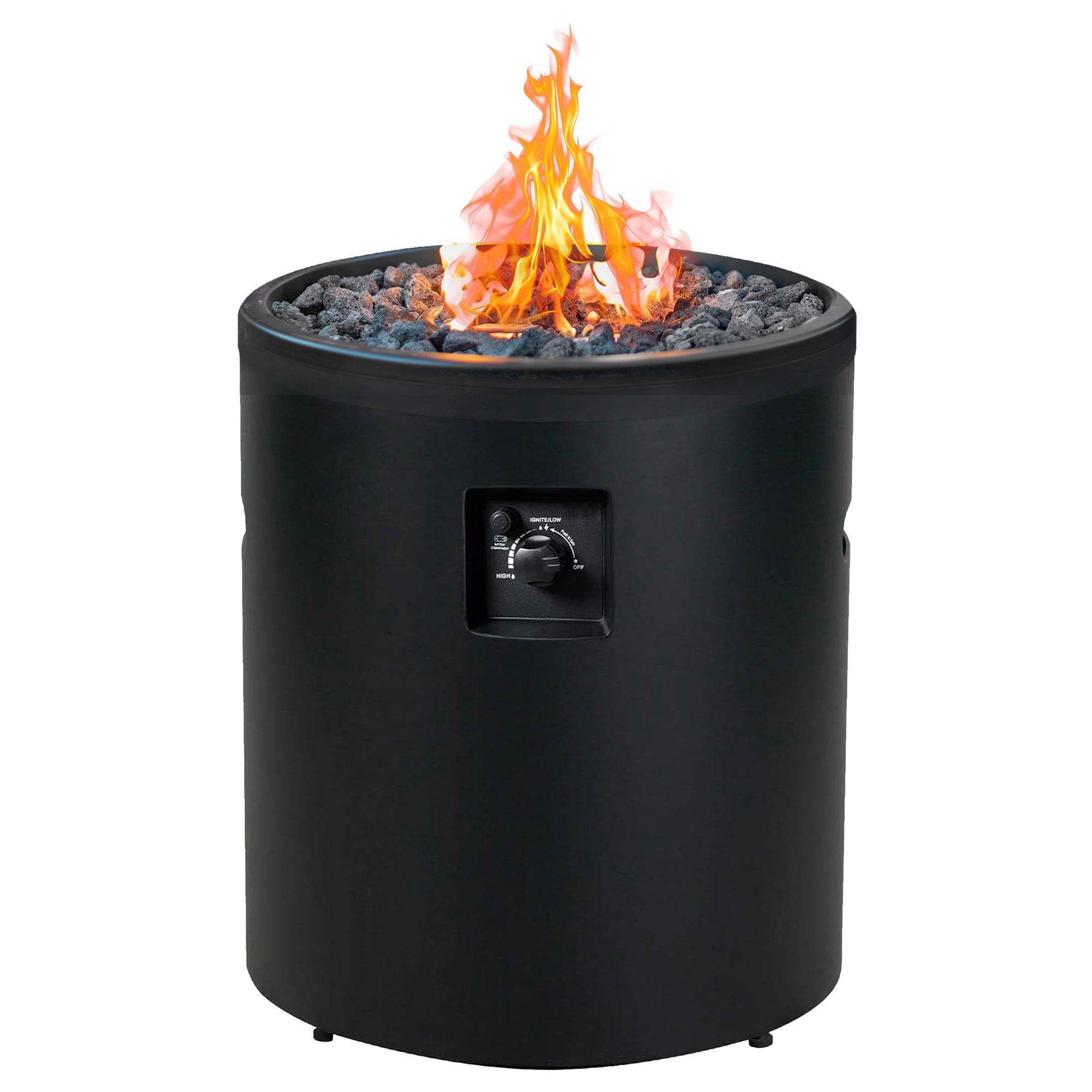 Black Round Gas Fire Pit with Lava Rocks