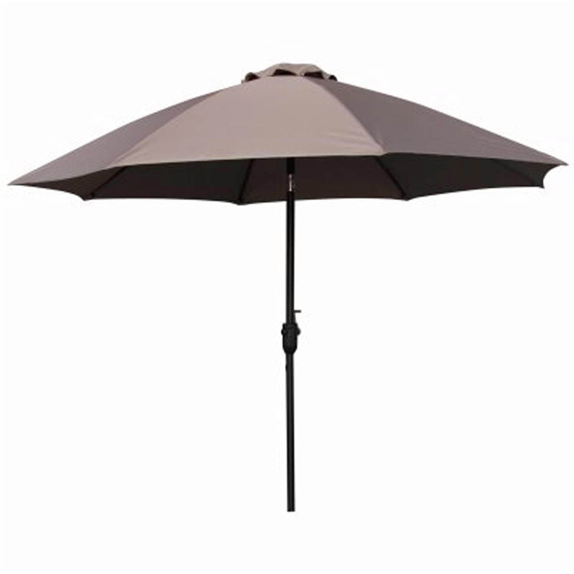 Four Seasons Courtyard 9 Foot patio Umbrella Round Olefin Fabric Outdoor Backyard Shaded Canopy with Aluminum Pole, Crank Lift, and Auto Tilt, Taupe