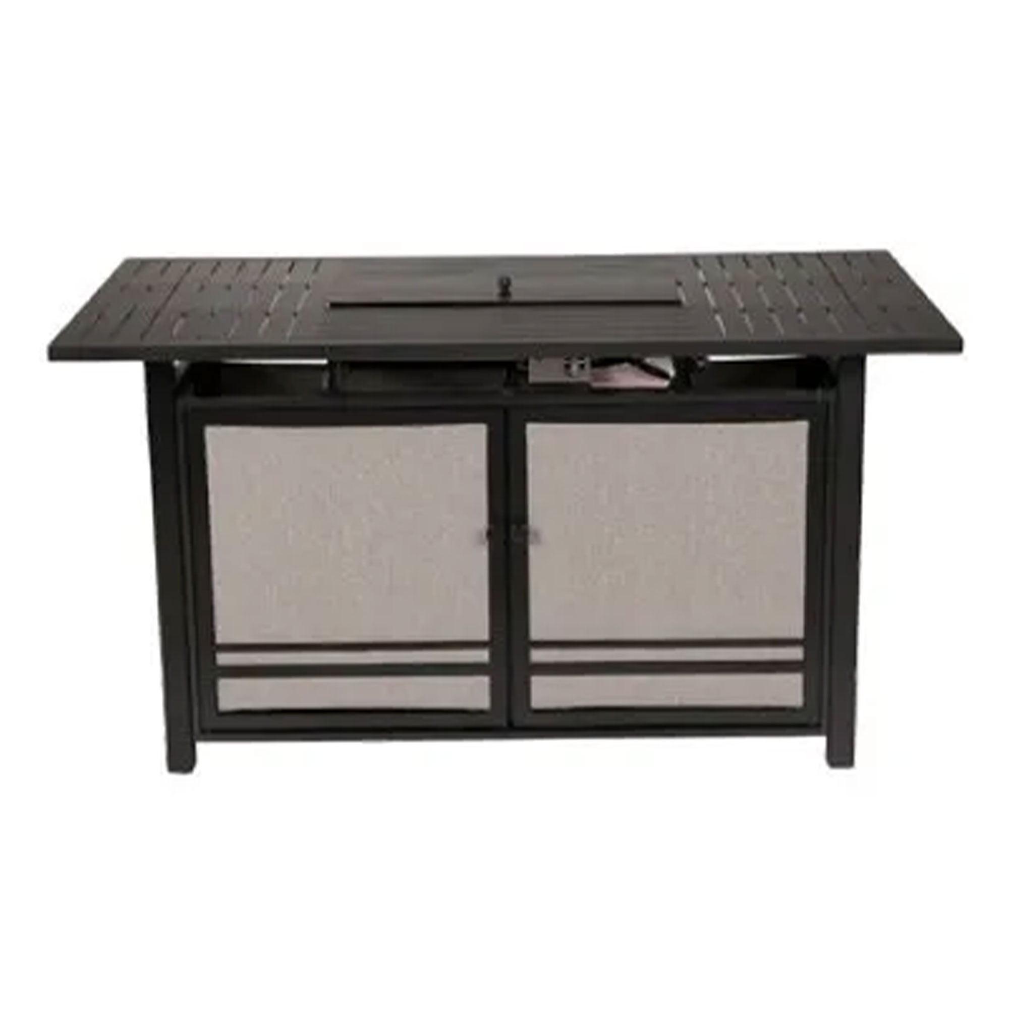 Gray Aluminum Rectangular Gas Fire Pit Table with Storage