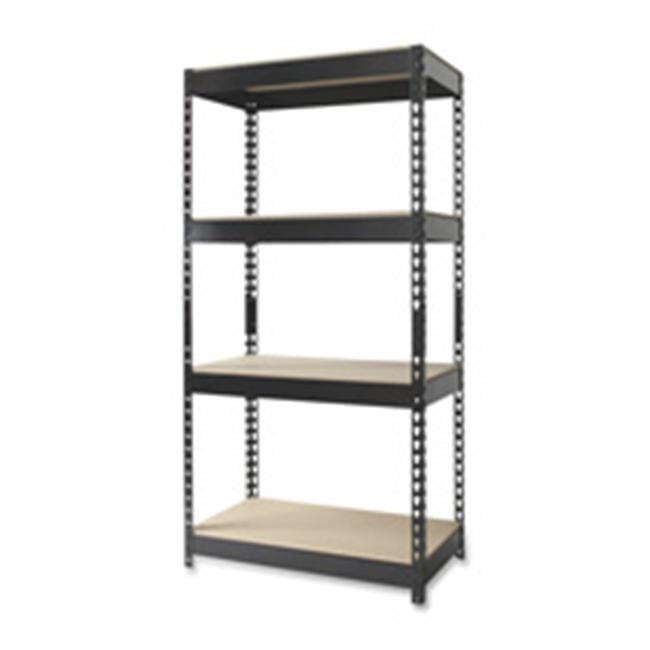 Heavy-Duty Black Steel and Particleboard 4-Shelf Unit