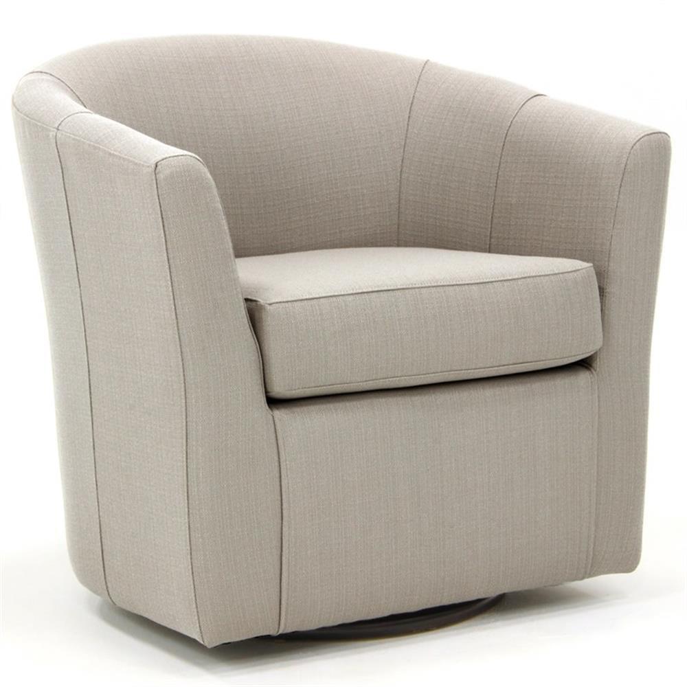 Cream Fabric Barrel Swivel Accent Chair with Flared Arms