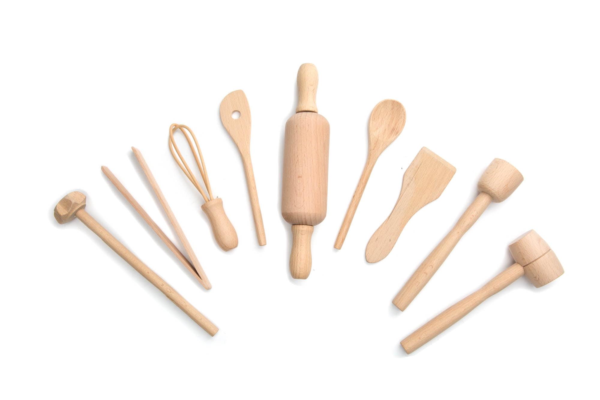 Beech Wood Kids Cooking and Baking Tools Set, 9-Piece