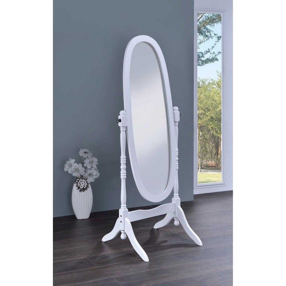 Transitional Full-Length Oval Cheval Mirror in Bright White