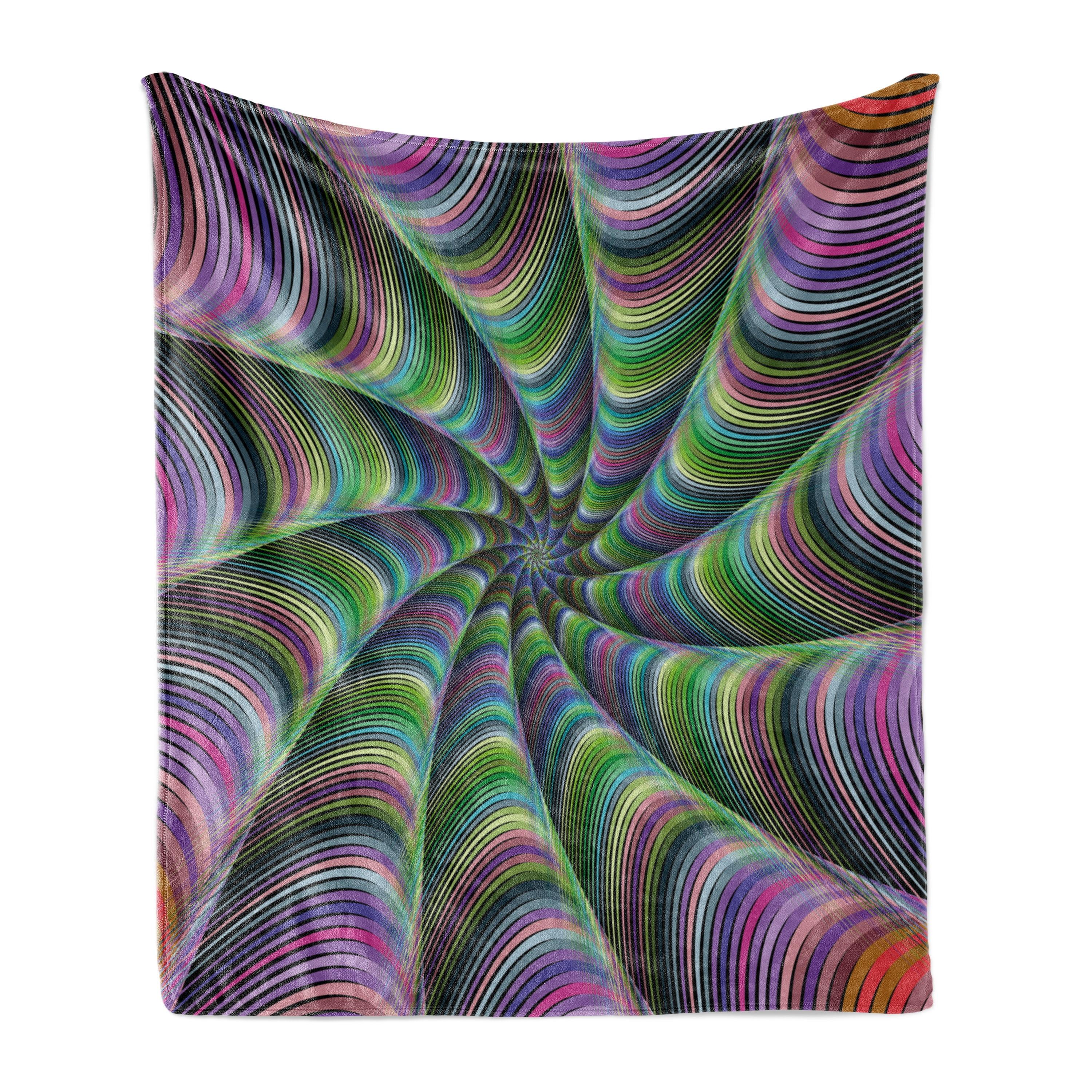 Ambesonne Fractal Fleece Throw Blanket Flower Floral Forms Green Purple