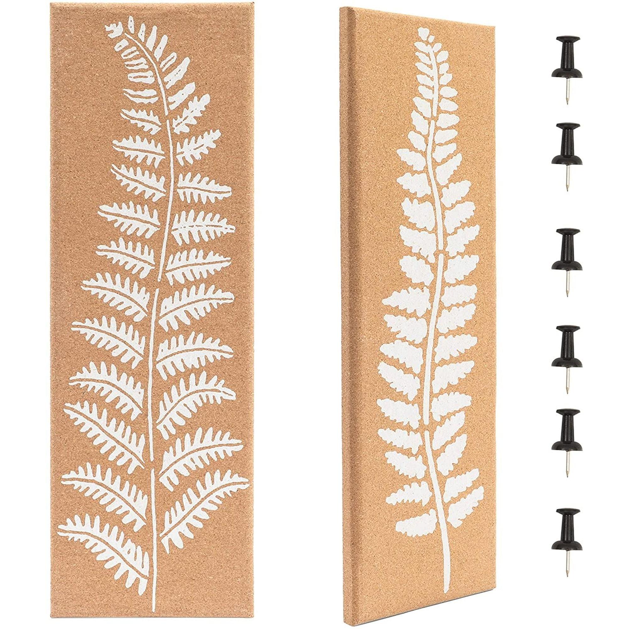 Juvale 2 Pack Frameless Bulletin Cork Board with Leaf Printing, Home Decoration (7.9 x 23.6 x 0.8 in)