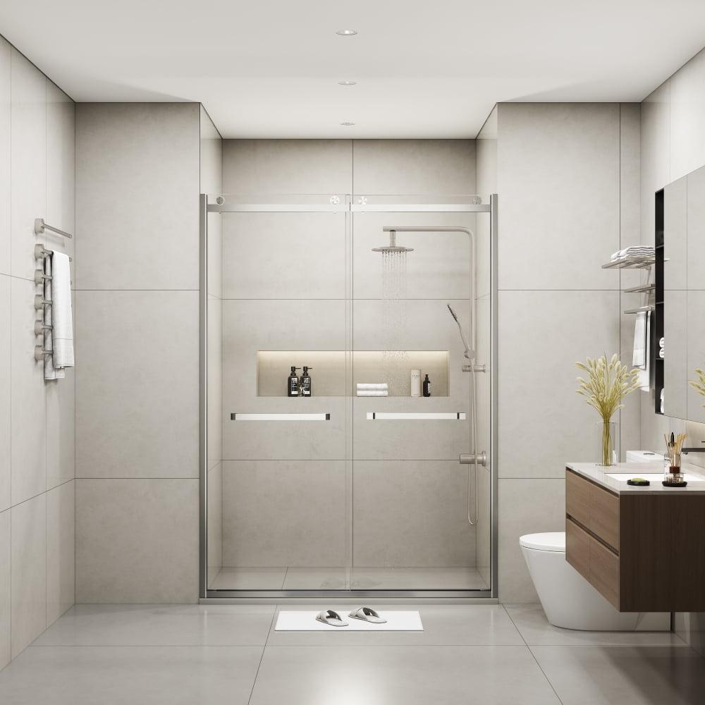 60'' x 76'' Frameless Double Sliding Glass Shower Door in Brushed Nickel