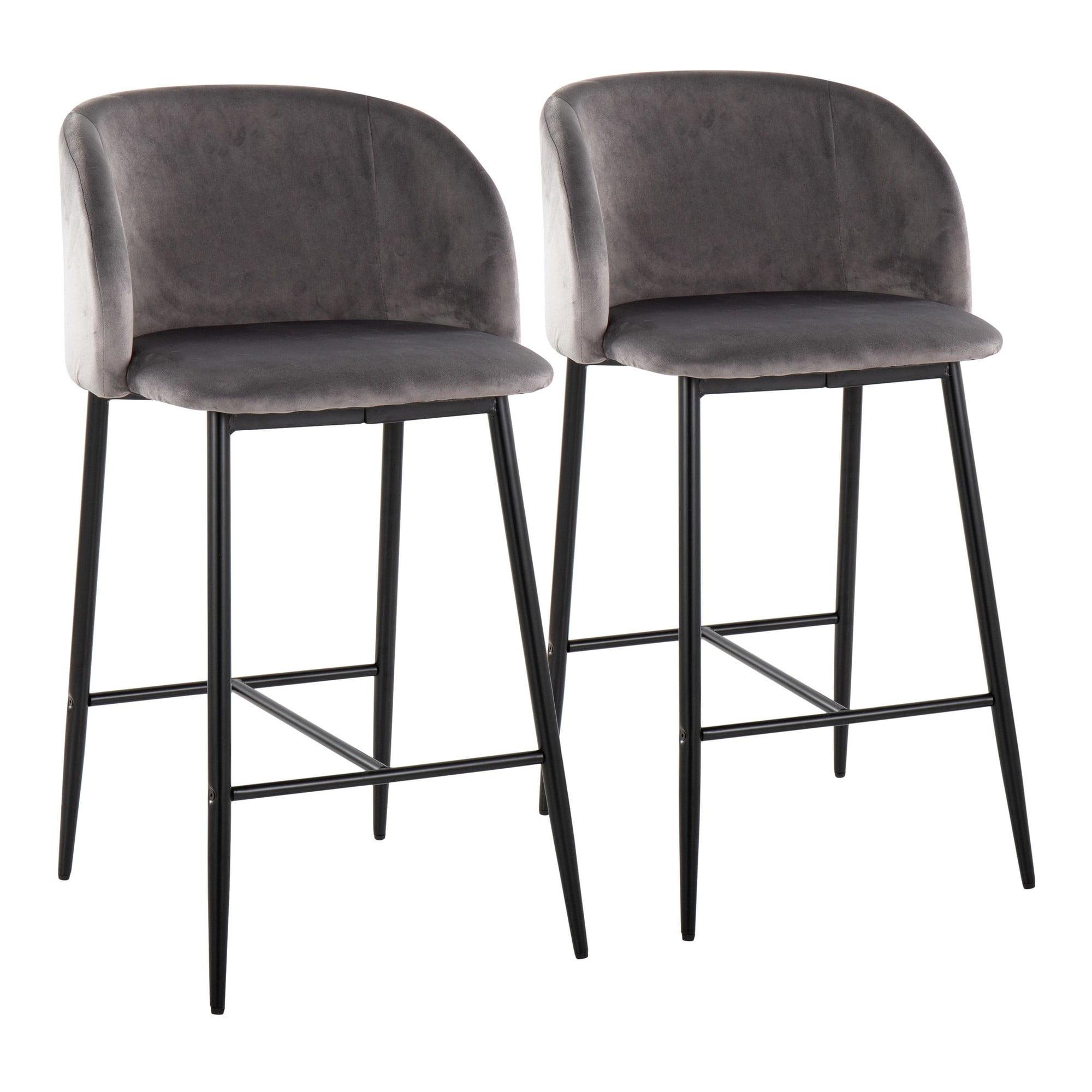 Fran 26" Contemporary Fixed-Height Counter Stool in Black Metal and Grey Velvet by LumiSource - Set of 2