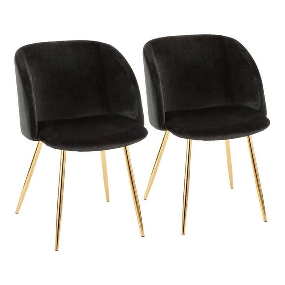 Set of 2 Fran Contemporary Dining Chairs Black/Gold - LumiSource: Velvet Upholstery, Metal Legs, Padded Bucket Seat