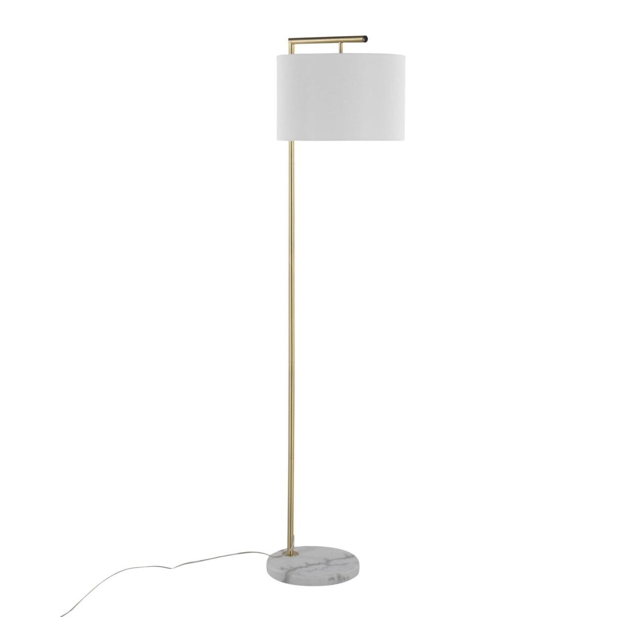 LumiSource Fran Contemporary Floor Lamp in Gold Metal White Marble and White Linen Shade: Chic Arc Design, UL Listed, 60W