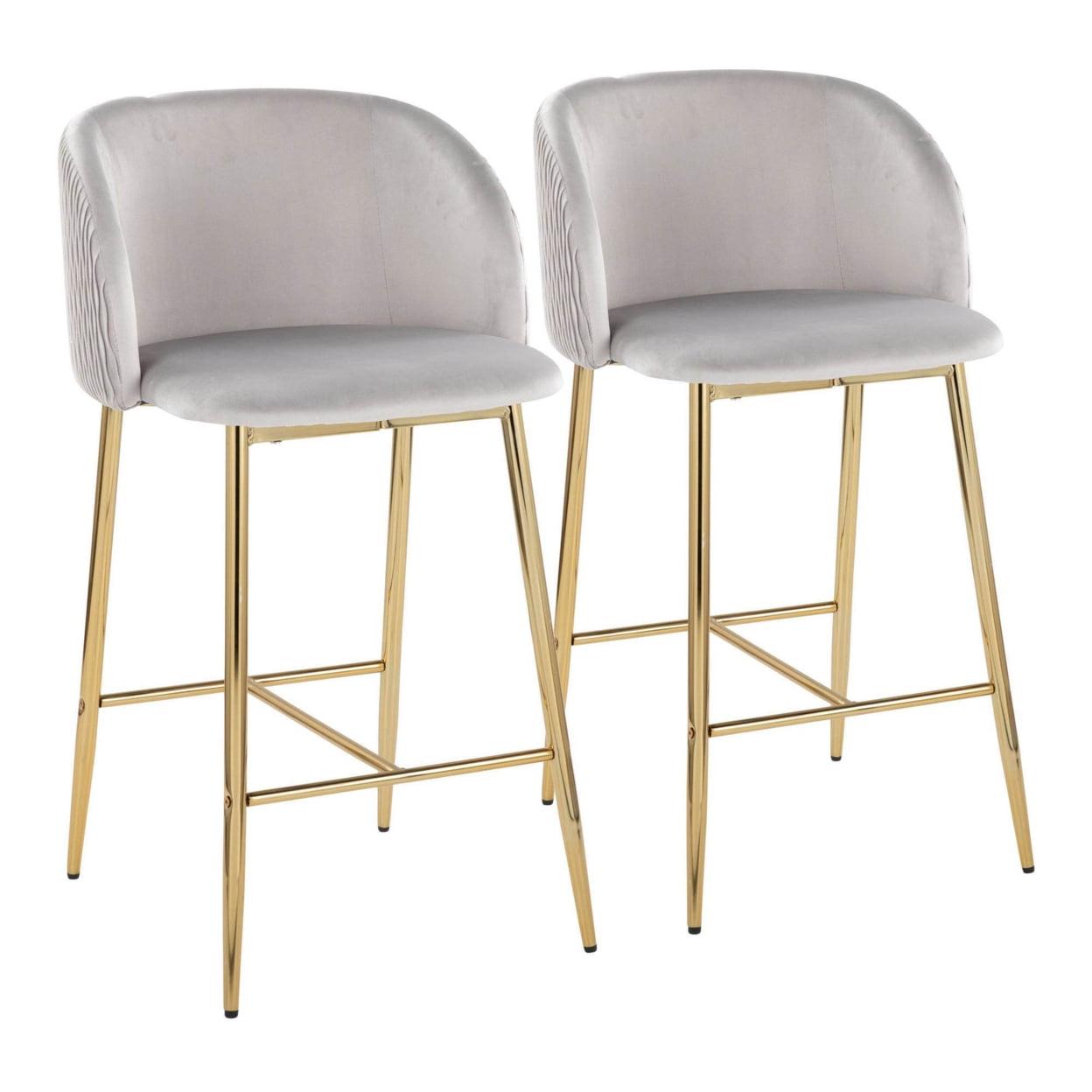 Gold Metal and Silver Velvet Counter Stools Set of 2