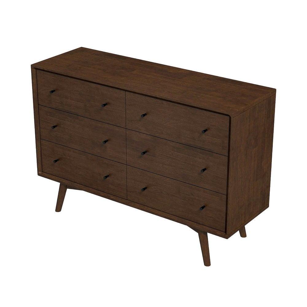Francesca Modern Bedroom 6 Drawers Dressers in Solid Wood Walnut Brown