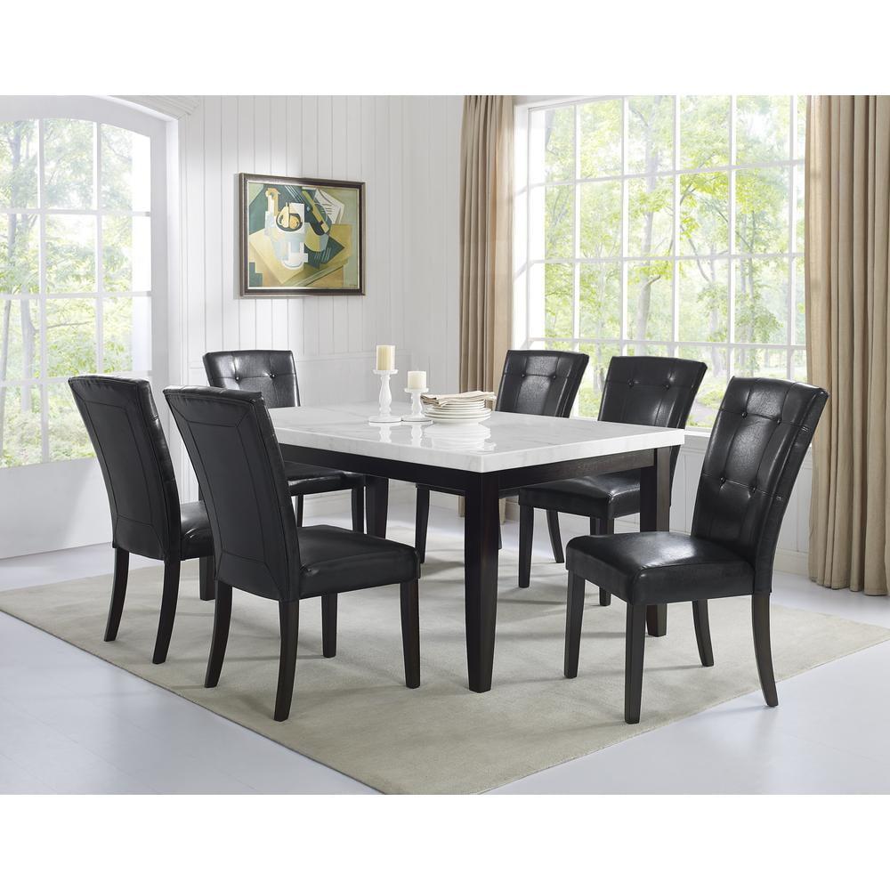 Francis 7-Piece White Marble Dining Set with Black Chairs