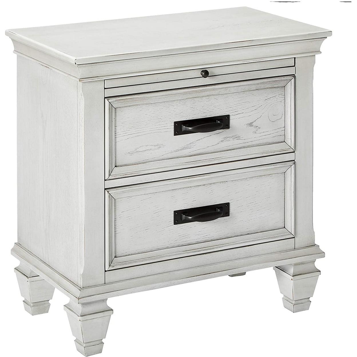 Contemporary White 2-Drawer Nightstand with Pull-Out Tray