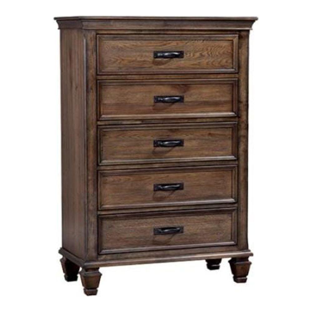 Transitional Brown 5-Drawer Chest with Soft Close and Felt Lining