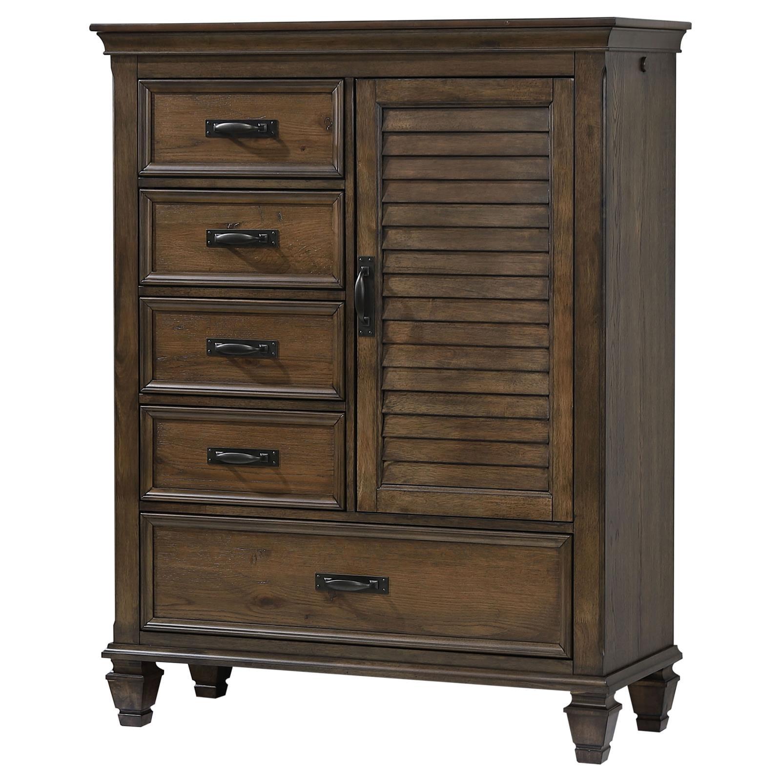 Burnished Oak Farmhouse 5-Drawer Door Chest with Soft Close