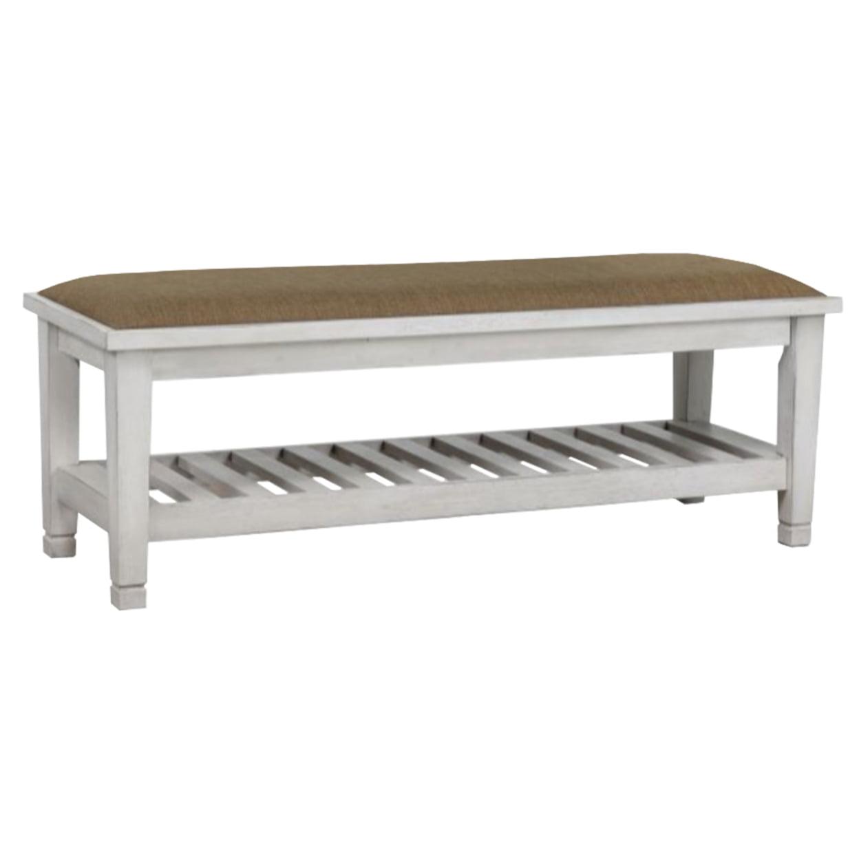 Ivory White Hardwood Transitional Bedroom Bench with Storage Shelf