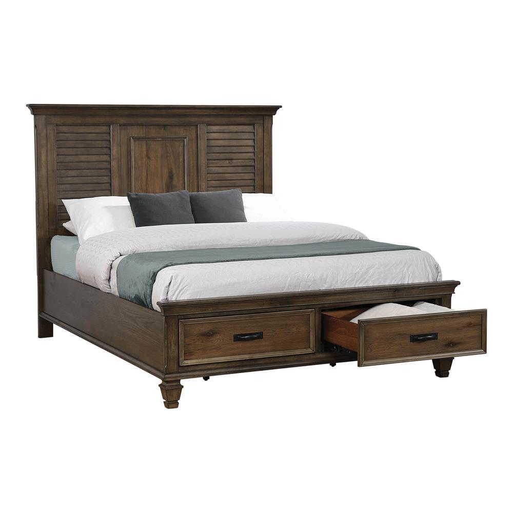 Transitional Queen Storage Bed with Pine Wood Frame and Headboard