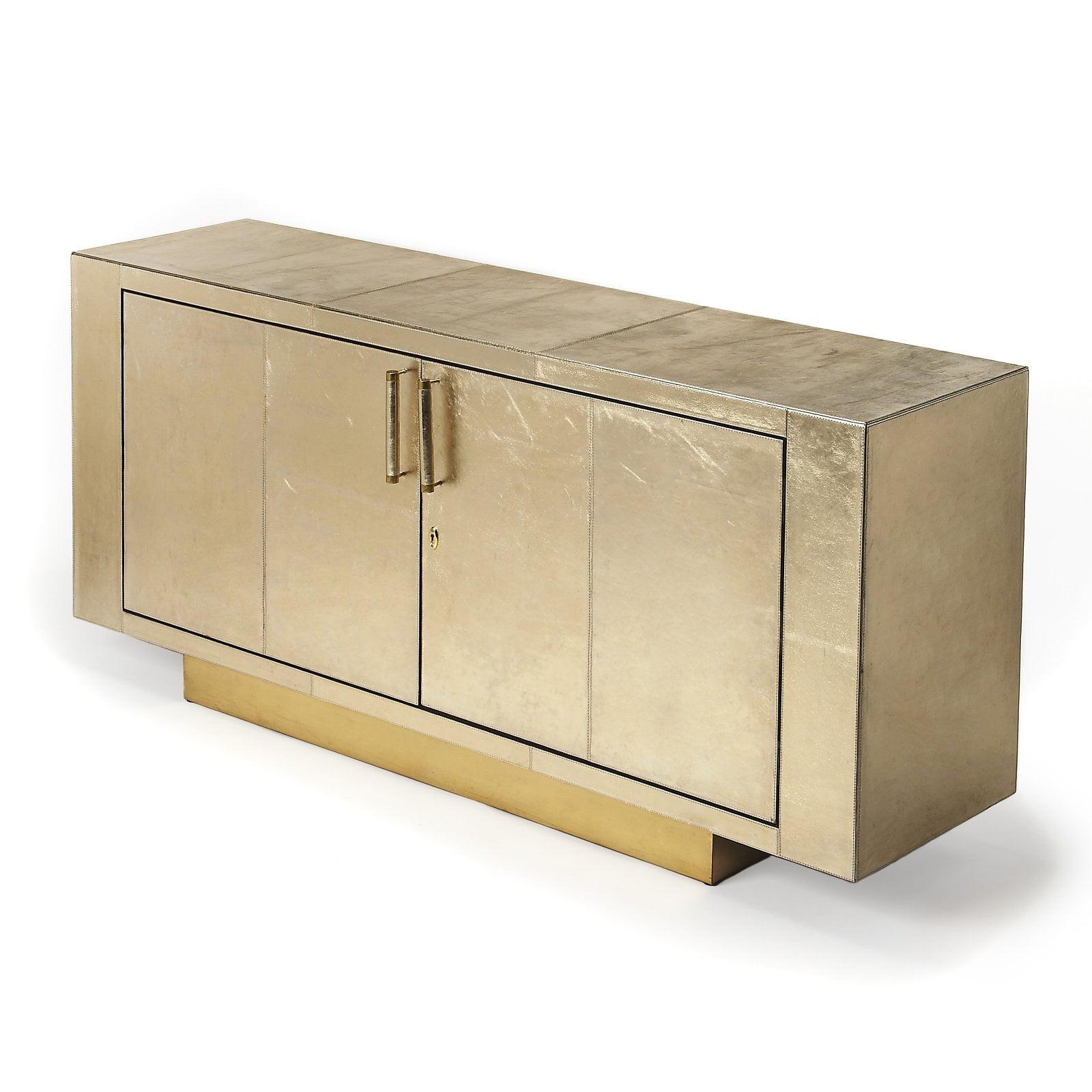 Francois Gold Leather Buffet Sideboard with Brass Base