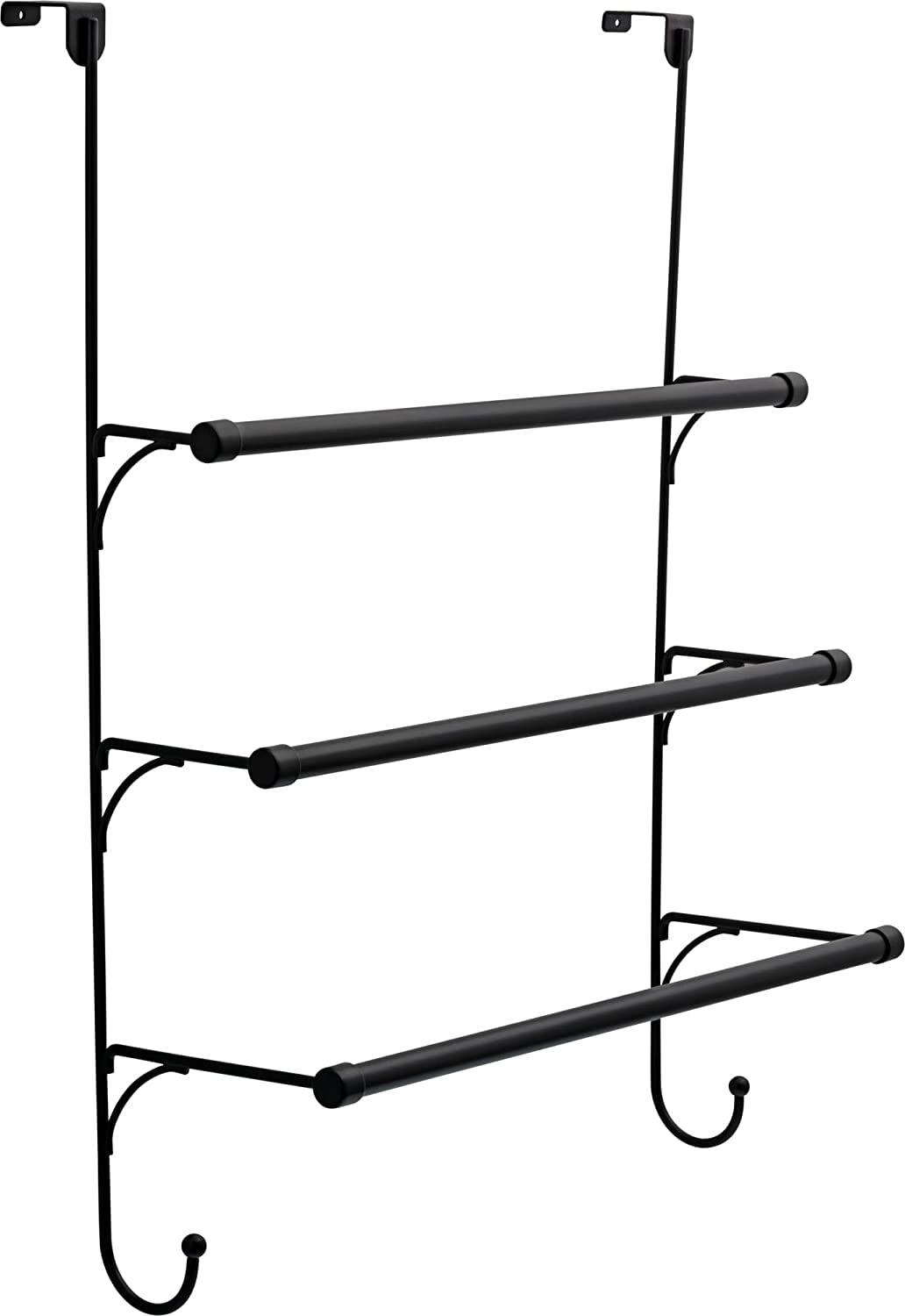 Matte Black Over the Door 3-Tier Towel Rack with Hooks