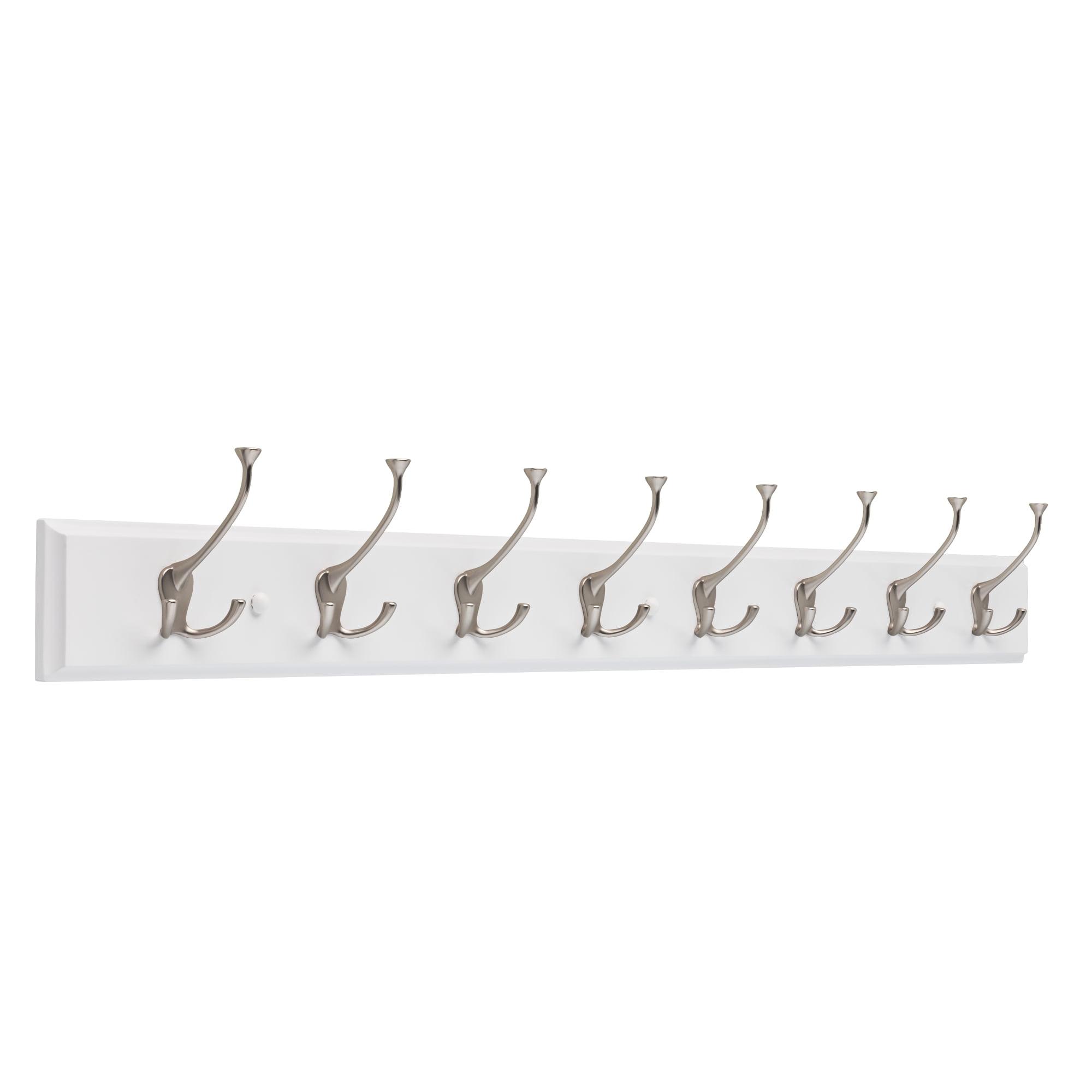 45" White and Matte Nickel Wall Mount Coat Rack with 8 Hooks