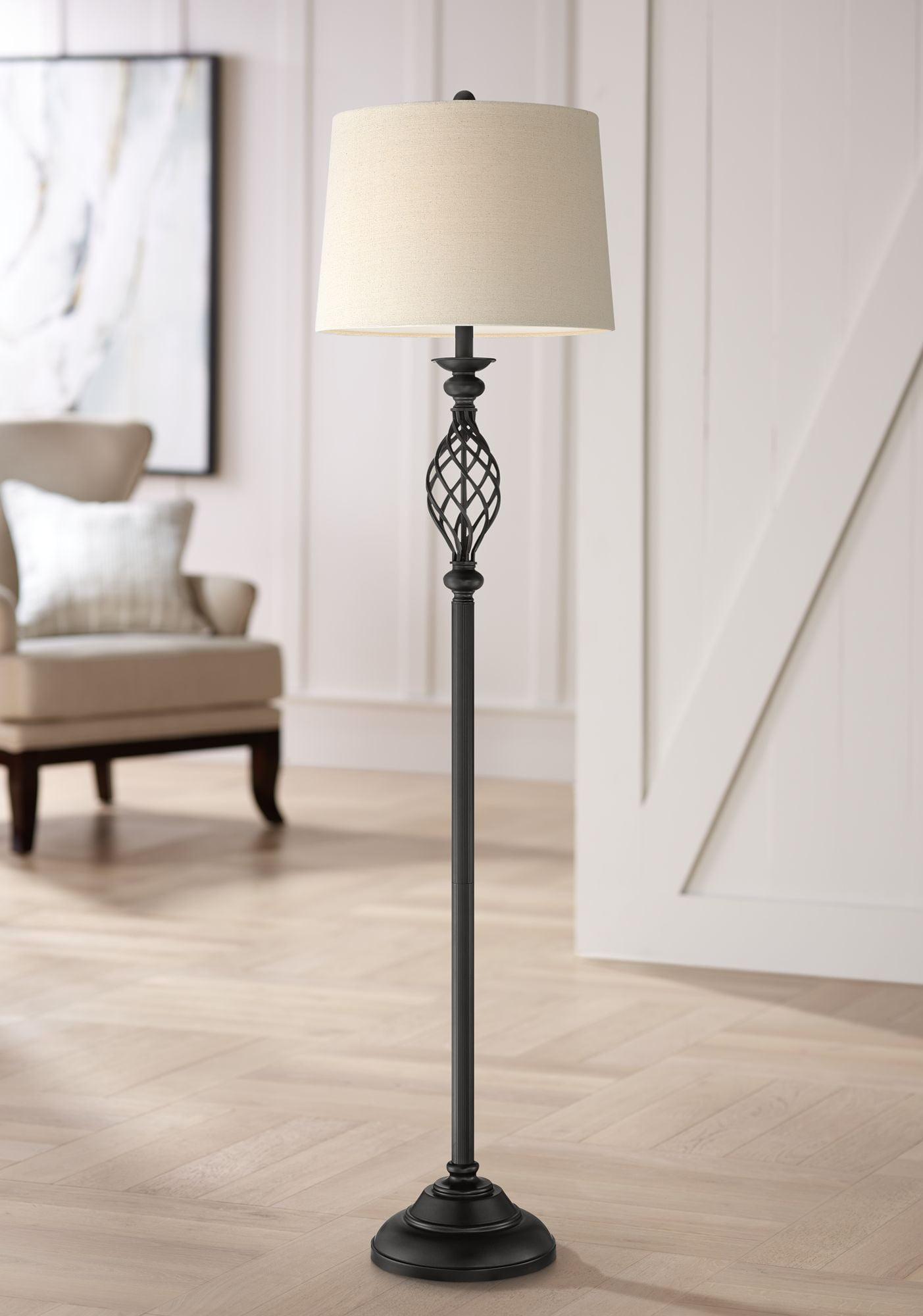 Bronze Iron Scroll 63" Rustic Floor Lamp with Cream Drum Shade