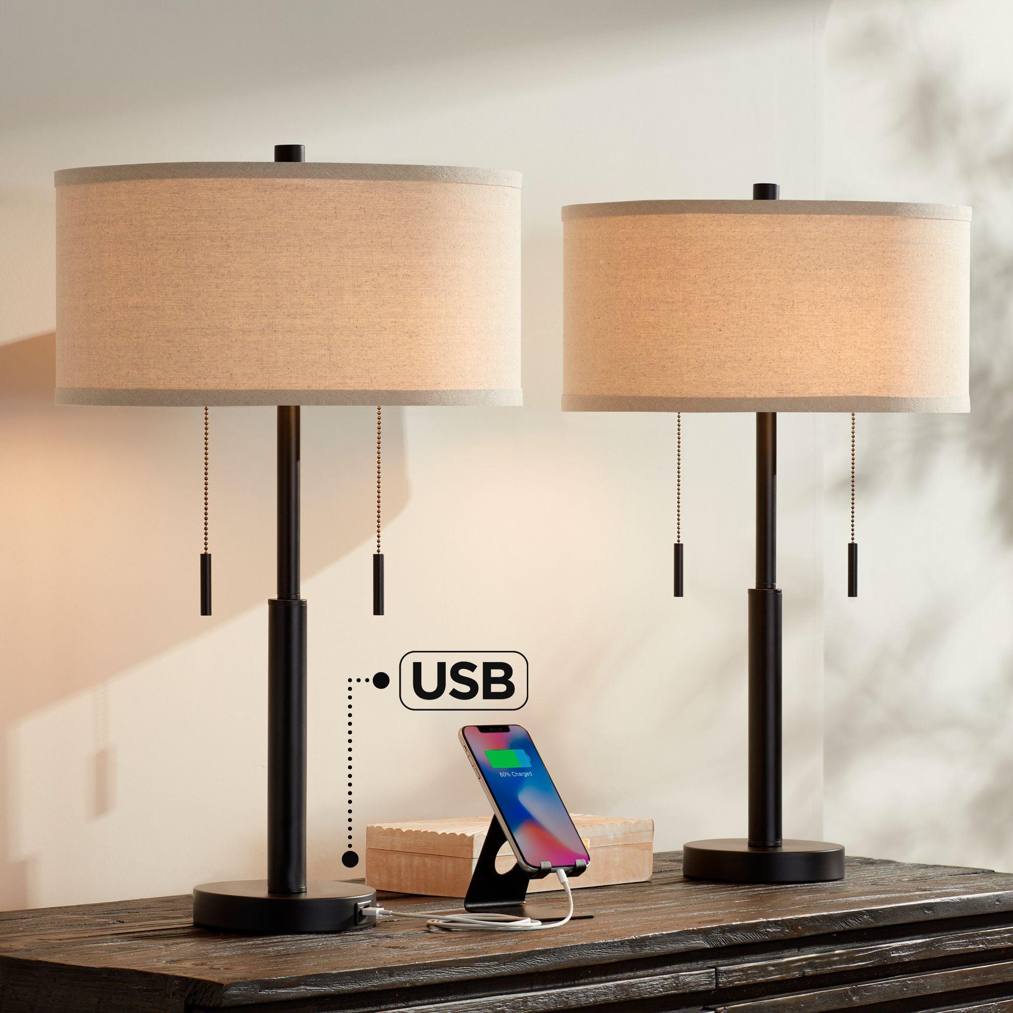 Bernie Bronze Industrial Table Lamps Set with USB Ports