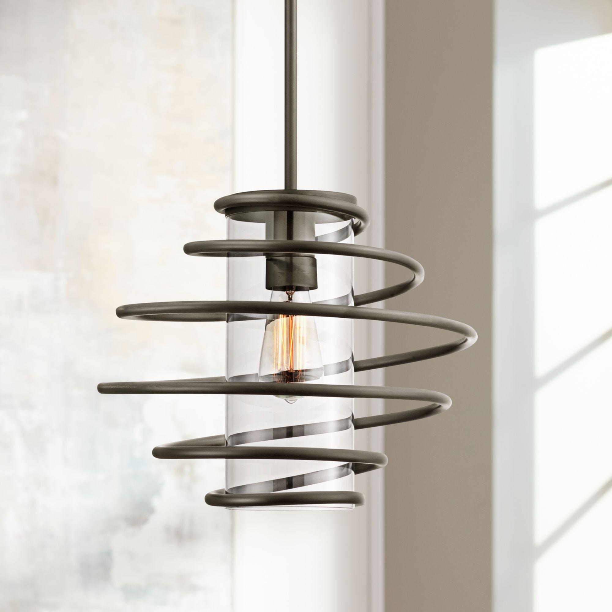 Franklin Iron Works Black Pendant 14 1/2" Wide Modern Industrial Swirl Frame Clear Glass Shade Fixture for Dining Room Living House Kitchen Island