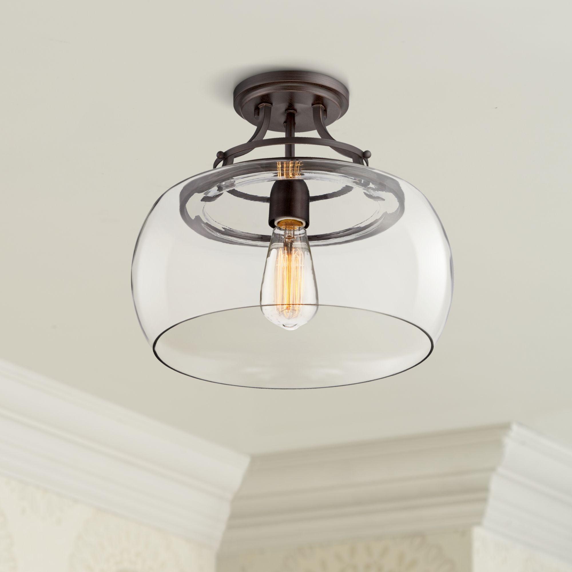 Charleston Bronze Industrial Farmhouse Ceiling Light with Clear Glass