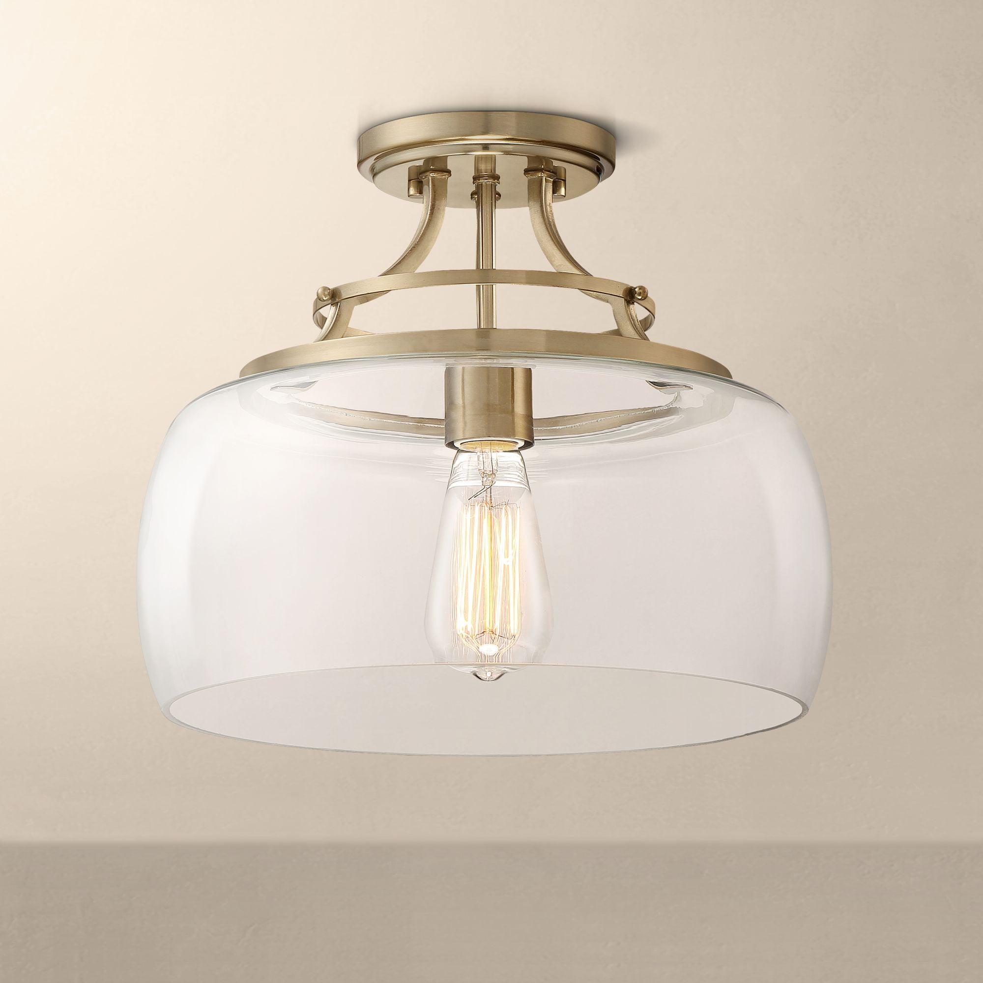 Charleston Brass and Clear Glass Drum Semi Flush Mount