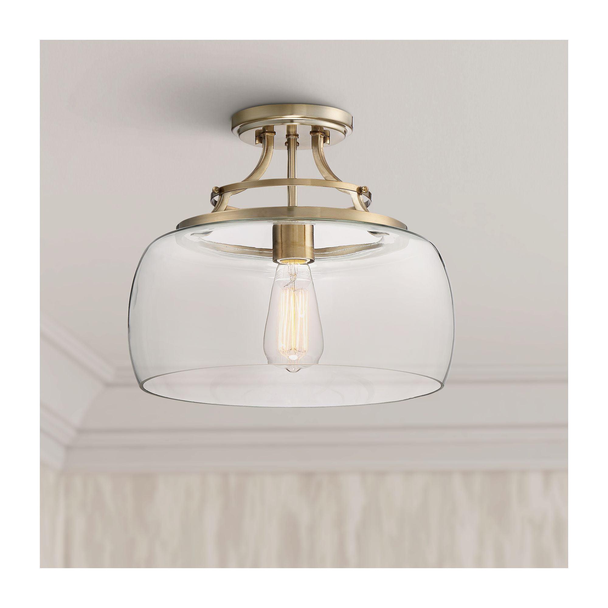 Franklin Iron Works Charleston Modern Farmhouse Ceiling Light Semi Flush Mount Fixture 13 1/2" Wide Warm Brass LED Clear Glass for Bedroom Kitchen