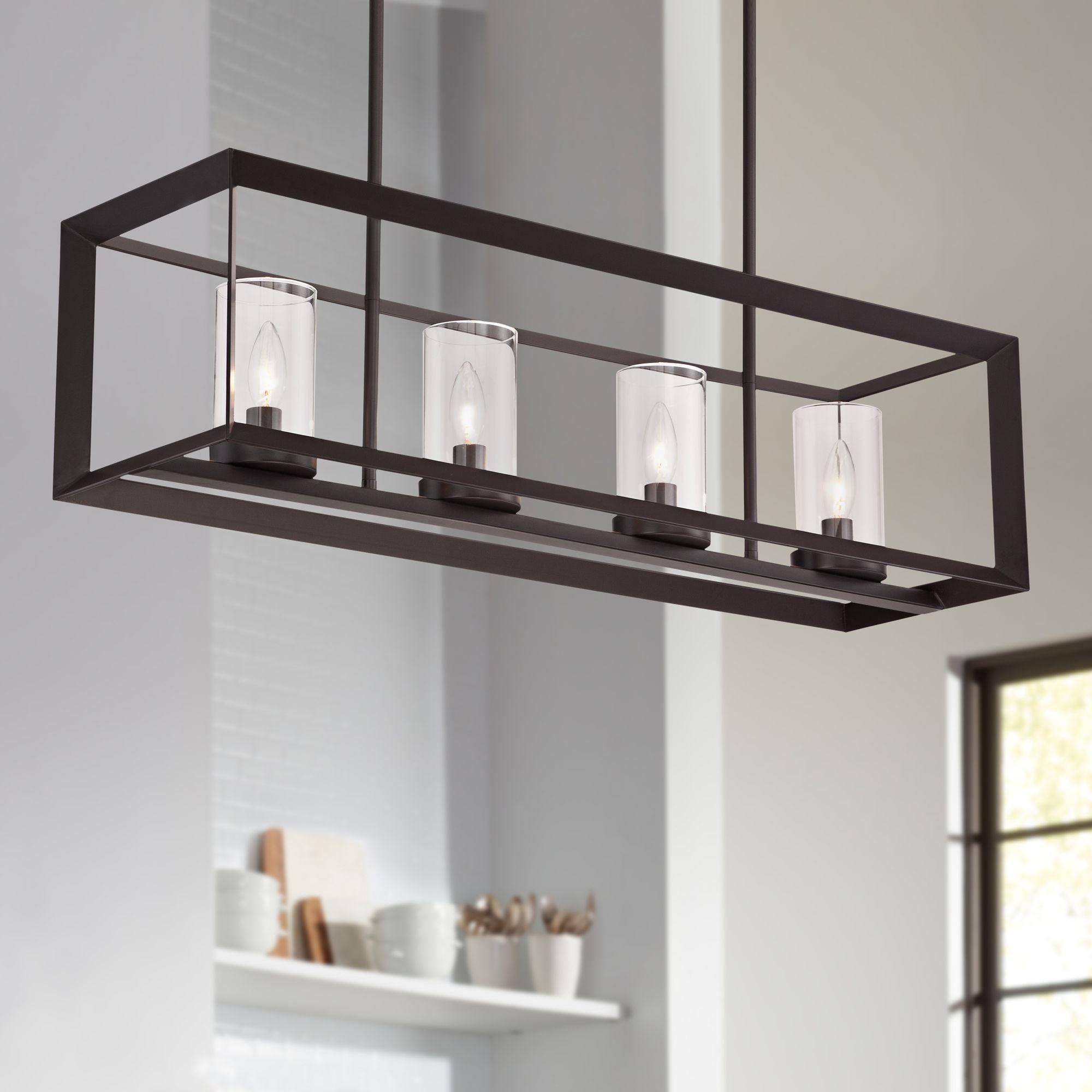 Oil Rubbed Bronze Linear Pendant Chandelier with Clear Glass