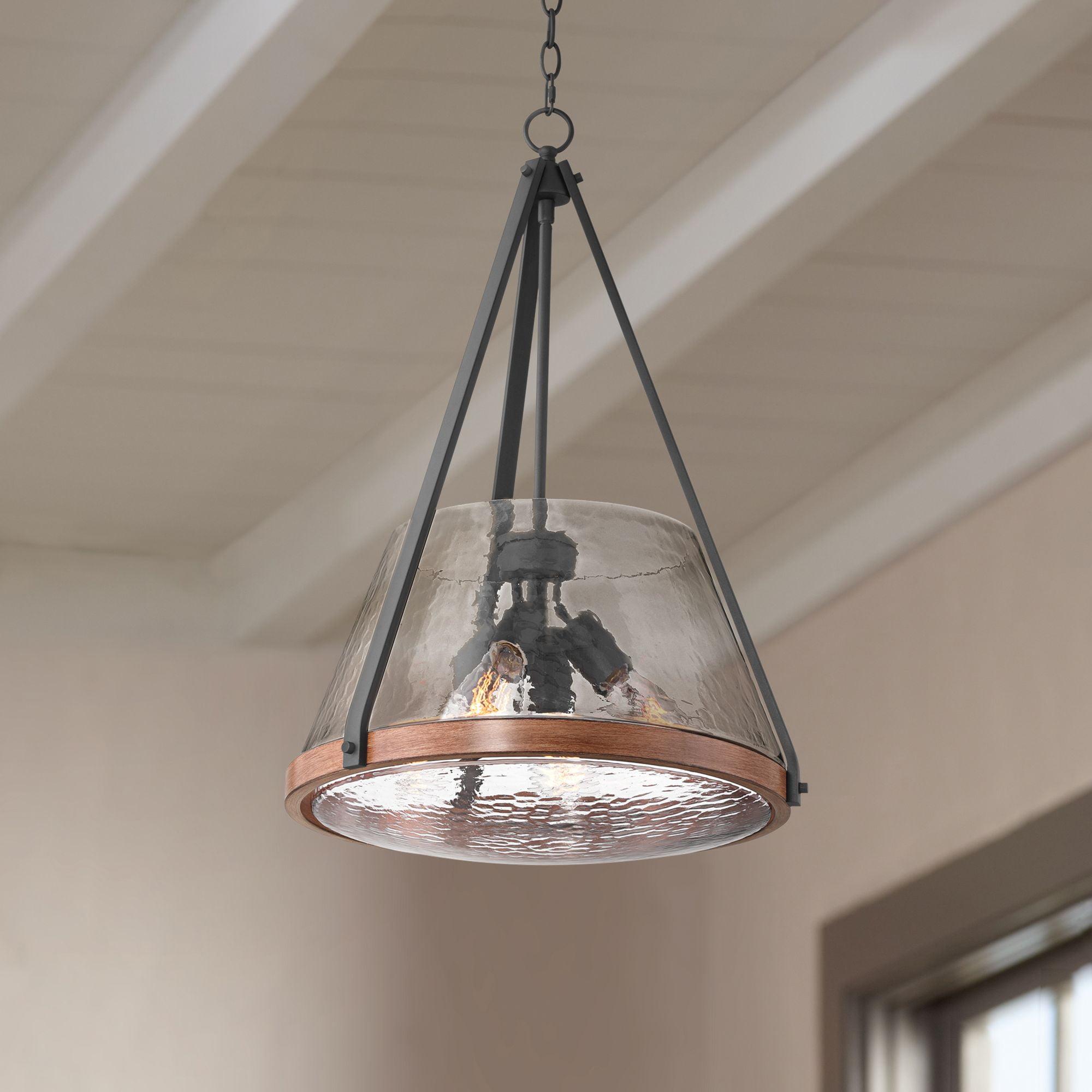 Franklin Iron Works Dana 19 1/2" Farmhouse Rustic Pendant Chandelier Ceiling Light Fixture Dining Room Over Table Hanging 4-Light Black Wood Finish