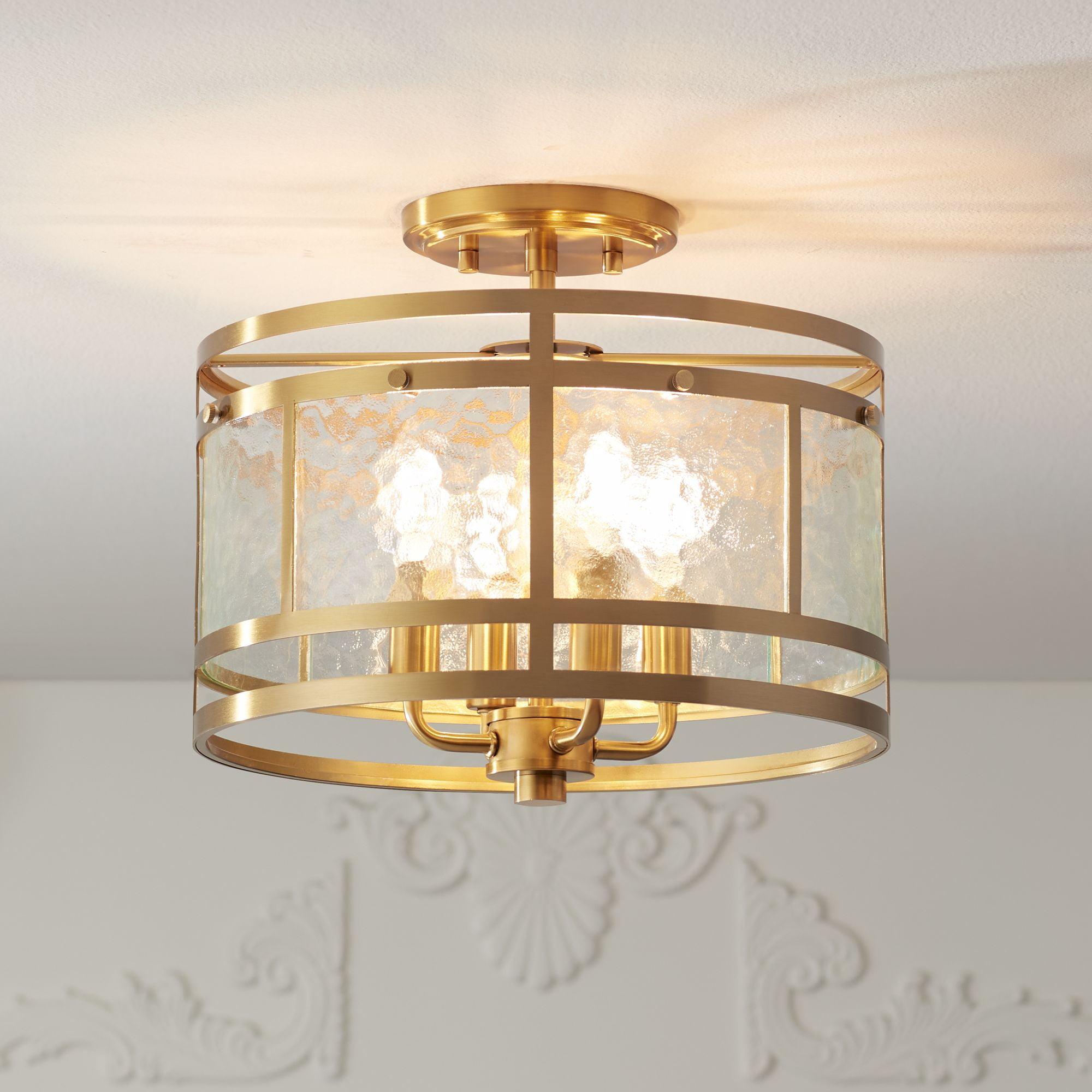 Elwood Gold 16" Drum Ceiling Light with Water Glass Shade