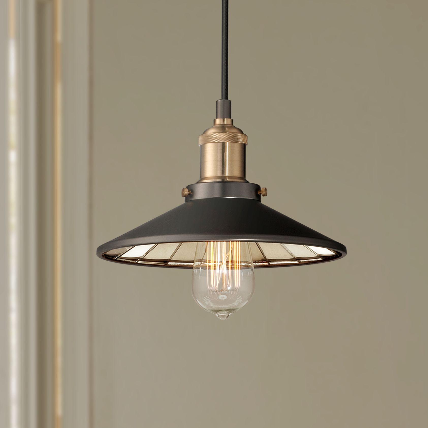 Emile 12" Bronze and Brass Mini Pendant with LED Edison Bulb