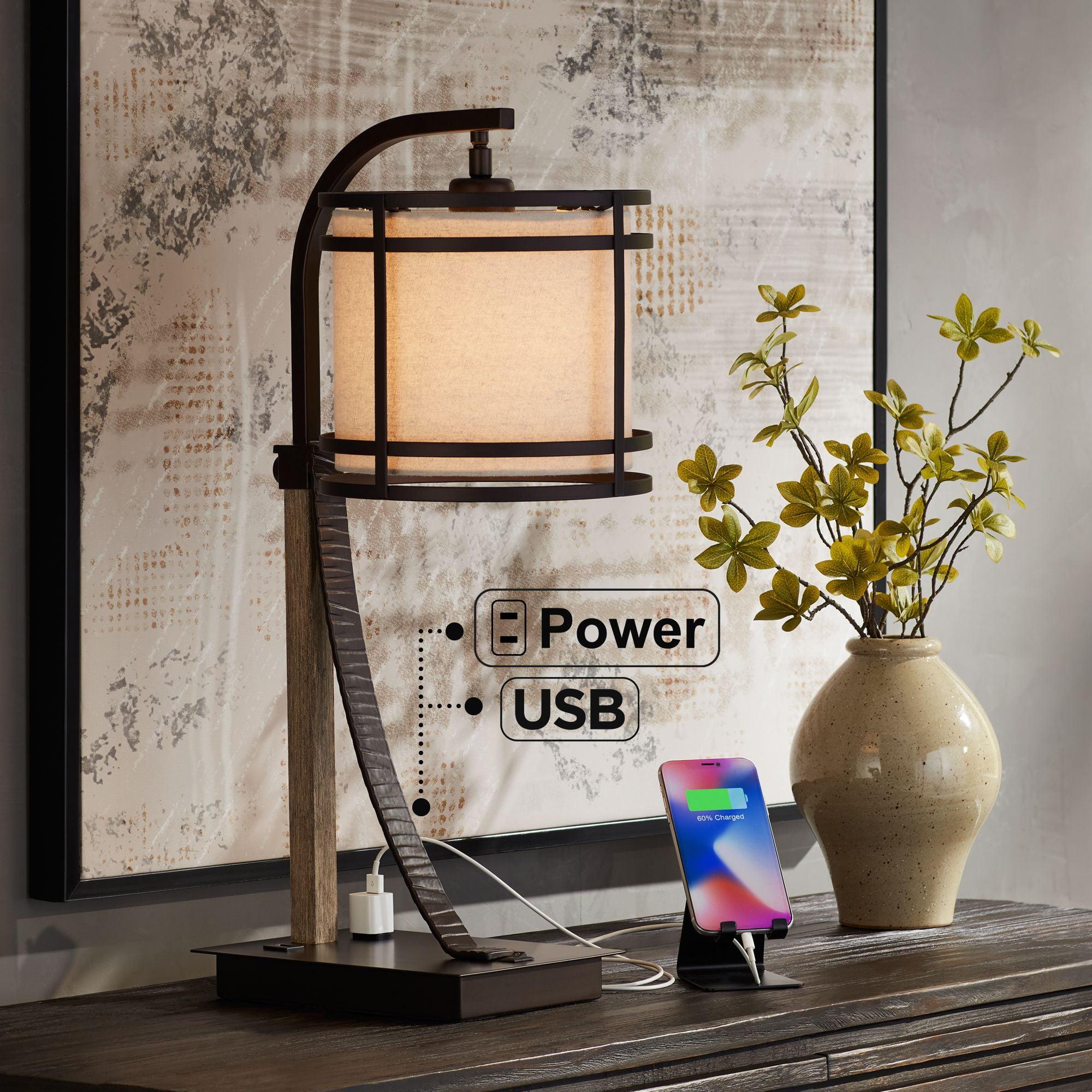 Bronze Industrial Desk Lamp with USB and AC Power Outlet