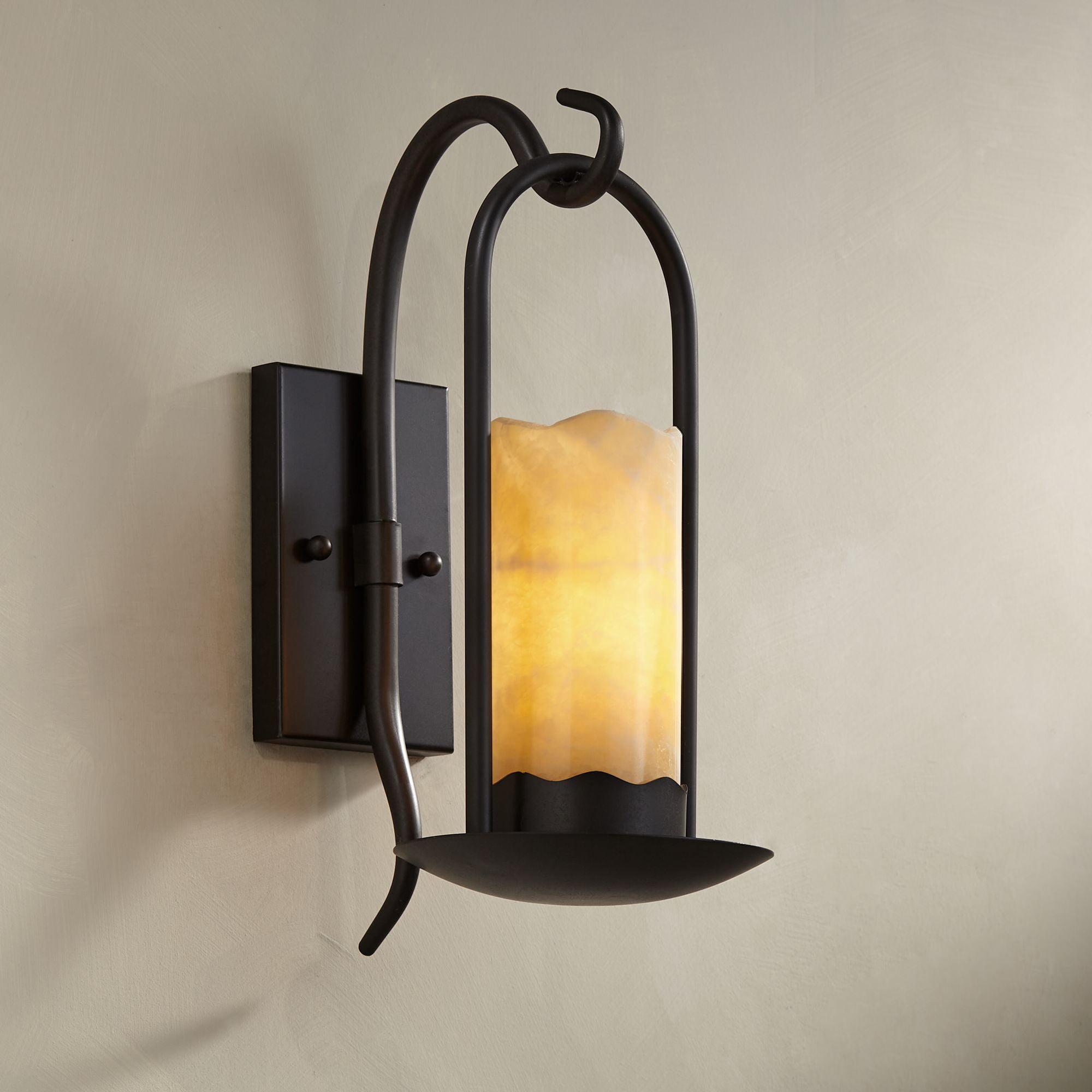 Franklin Iron Works Hanging Onyx Rustic Wall Light Sconce Espresso Bronze Hardwire 6 1/2" Fixture Faux Candle Glass Shade for Bedroom Bathroom Vanity