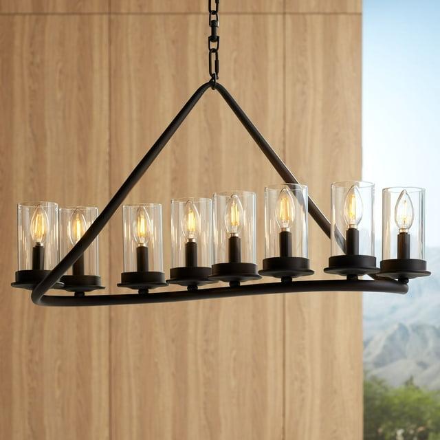Franklin Iron Works Heritage Bronze Linear Pendant Chandelier 29 3/4" Wide Farmhouse Rustic Glass Shade 8-Light Fixture for Dining Room Kitchen Island
